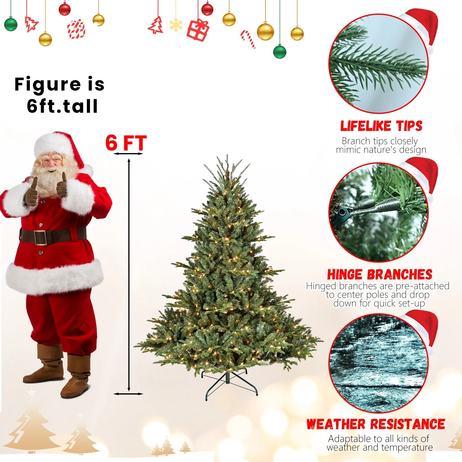7.5FT Artificial Spruce Christmas Tree, Hinged Design with 2441 Tips, Flame-Retardant PE+PVC, Foldable Stand for Easy Storage