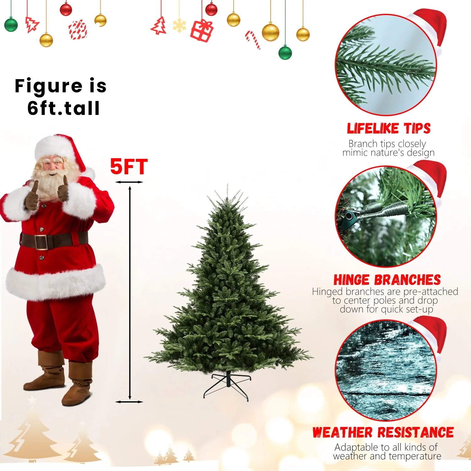 8-9FT Hinged Artificial Christmas Tree with Flame-Retardant PE/PVC, Foldable Stand