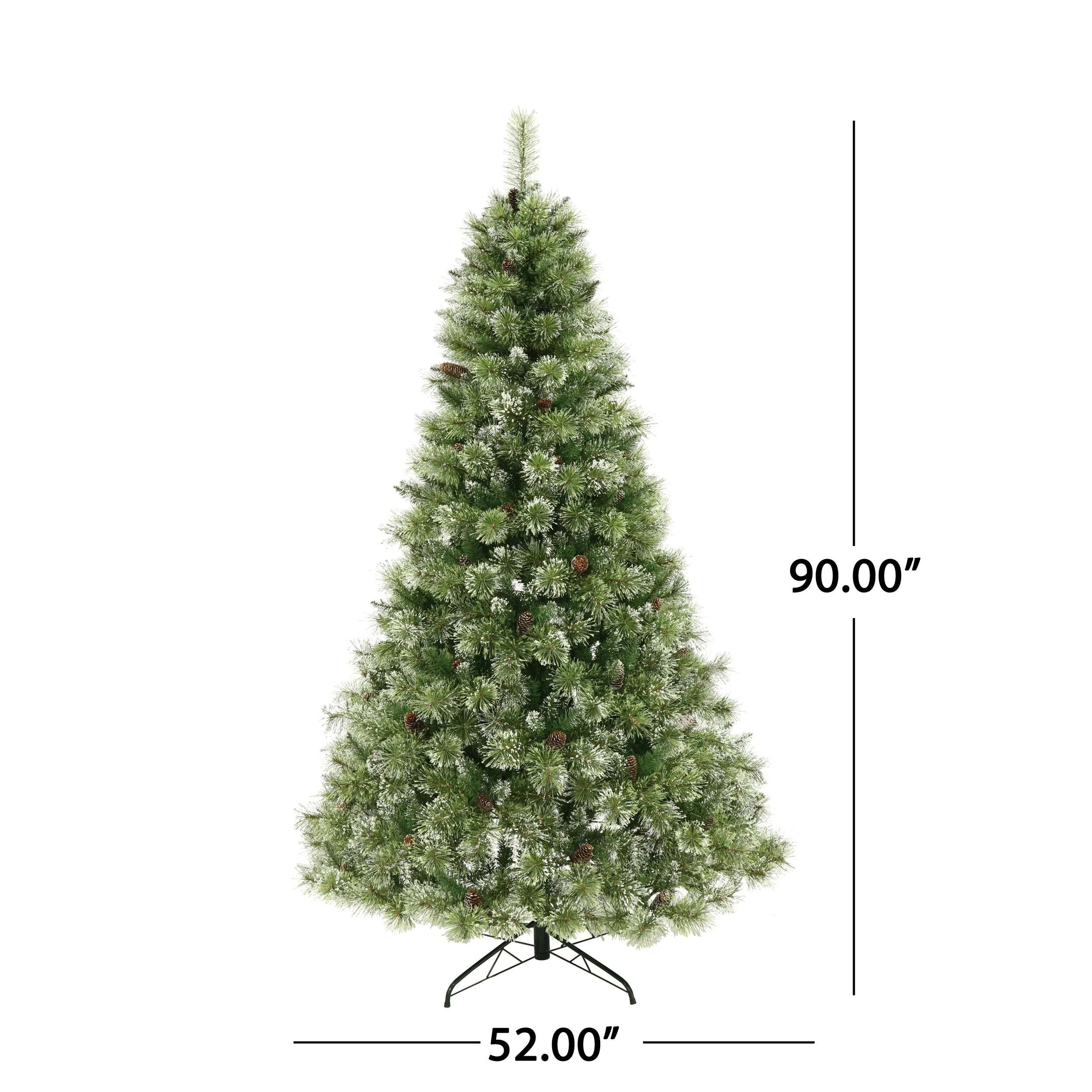 7.5' Bristle Mixed Hinged Christmas Tree with Snow, Pine Cones, and 750 LED Lights