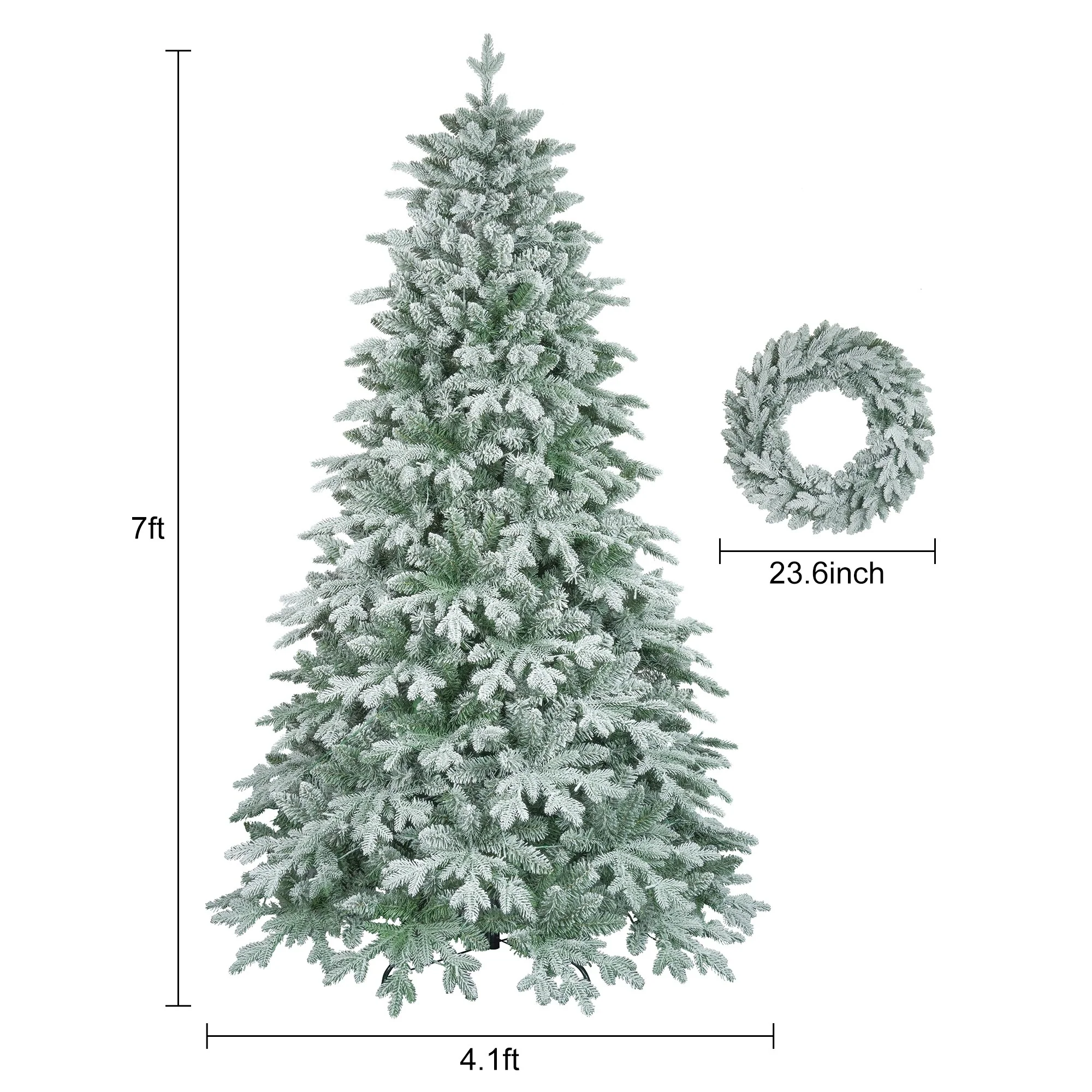 Lighted 7ft Christmas Tree and Wreath Set, Fir Design with 1300 Tips and 430 Total Lights for a Festive Atmosphere