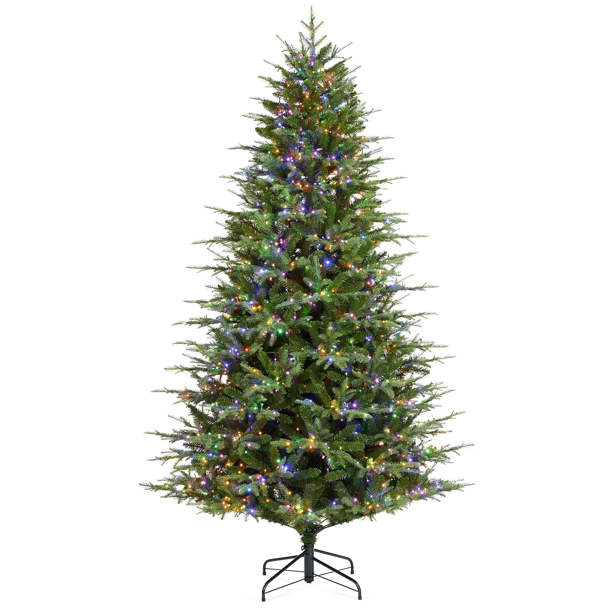 Glitzhome 7.5ft/9ft/11ft Pre-Lit Green Full Fir Artificial Christmas Tree with 1800/2450/3200 LEDs Simple Setup
