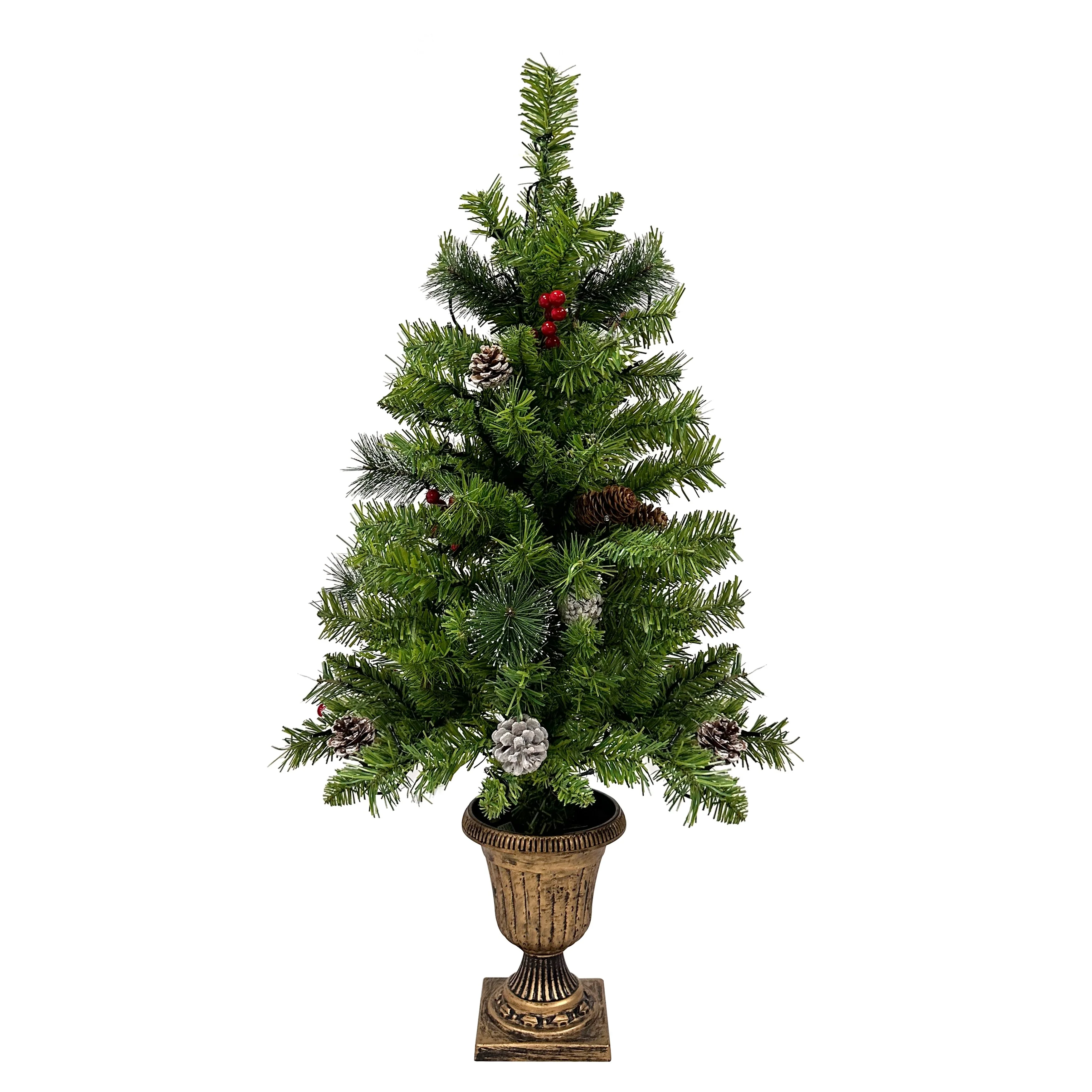 4-Piece Artificial Christmas Tree Set with LED Lights, 3FT Entrance Trees, Wreath & Garland.