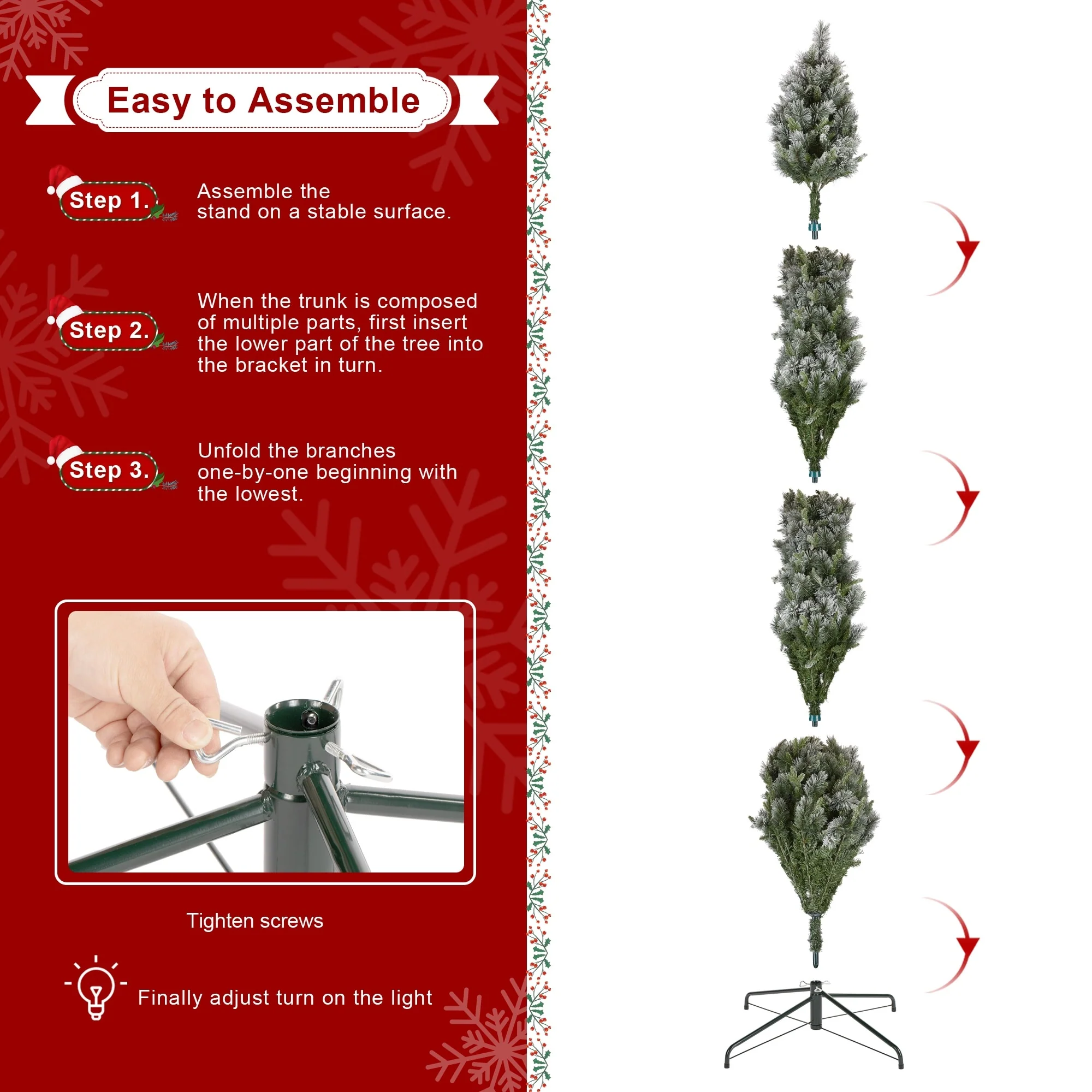 Glitzhome 7.5ft/9ft/11ft Pre-Lit Flocked Slim Pine Artificial Christmas Tree w/ Foot Pedal & Remote Control