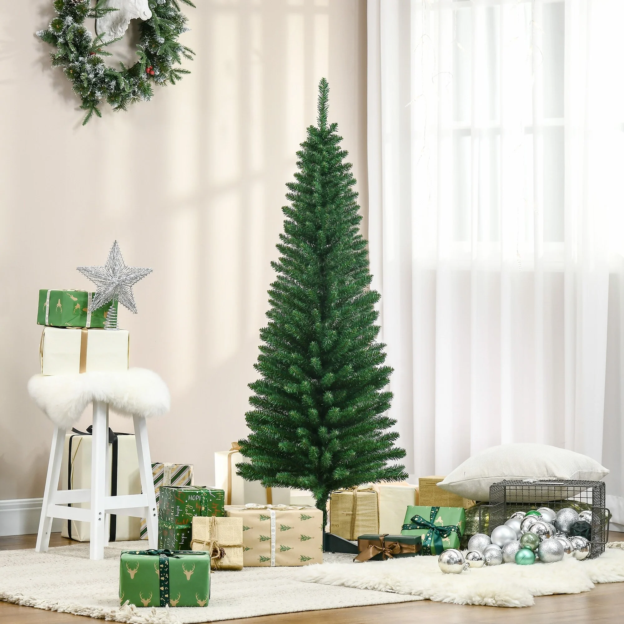 Artificial Pencil Christmas Tree 5ft, Compact Design for Small Spaces and Easy Setup