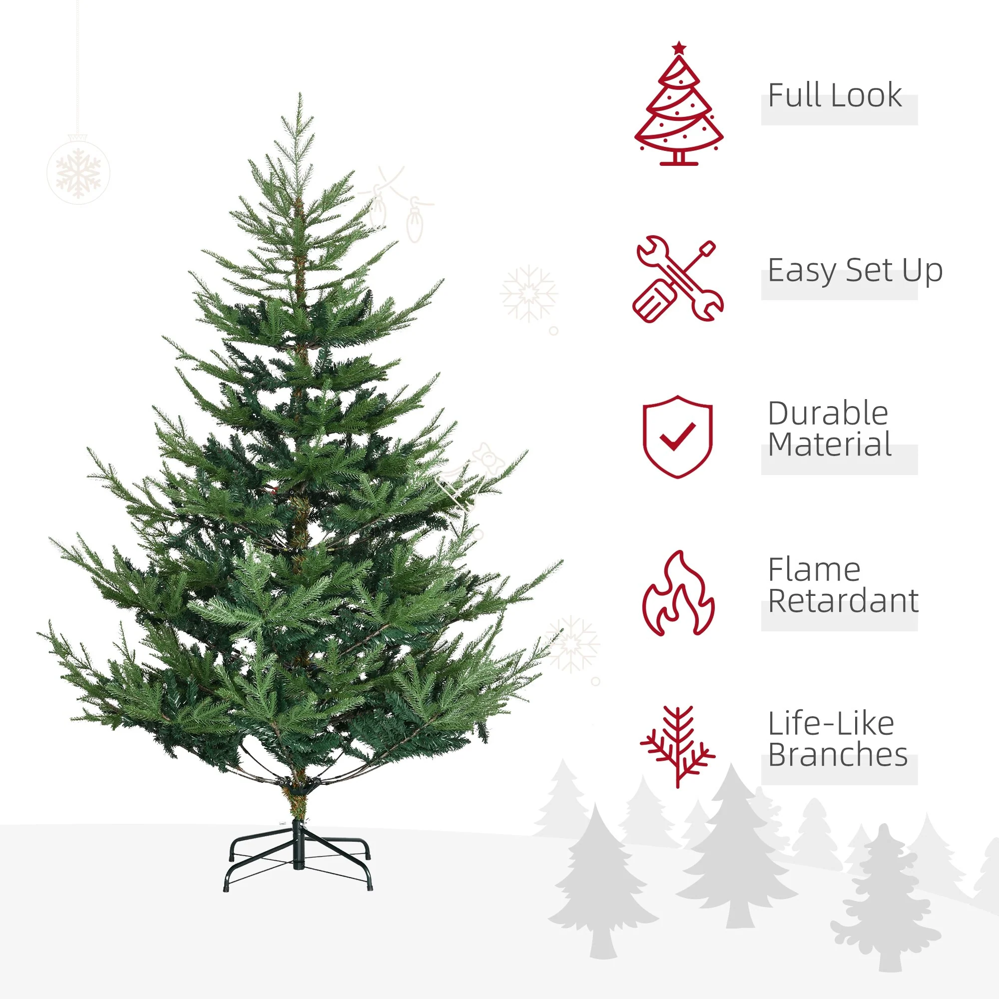 Unlit 6/7.5/9 Ft Pine Artificial Christmas Tree, Hinged Branches, Realistic Look with Steel Base, Auto Open Setup