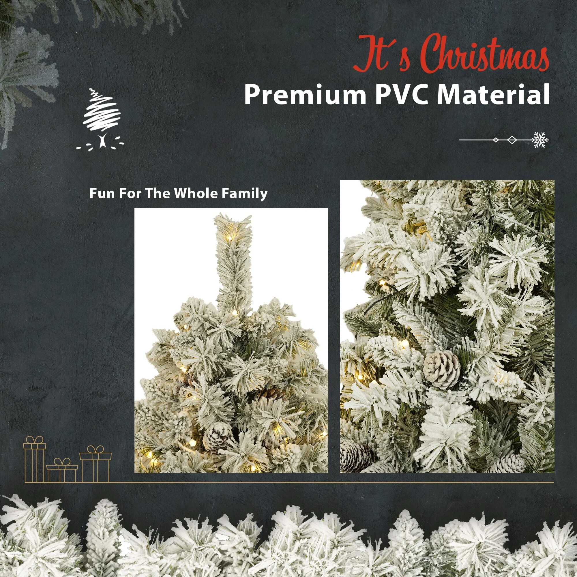 4-Piece Artificial Christmas Tree Set with Pre-Lit LED Lights, Wreath Garland