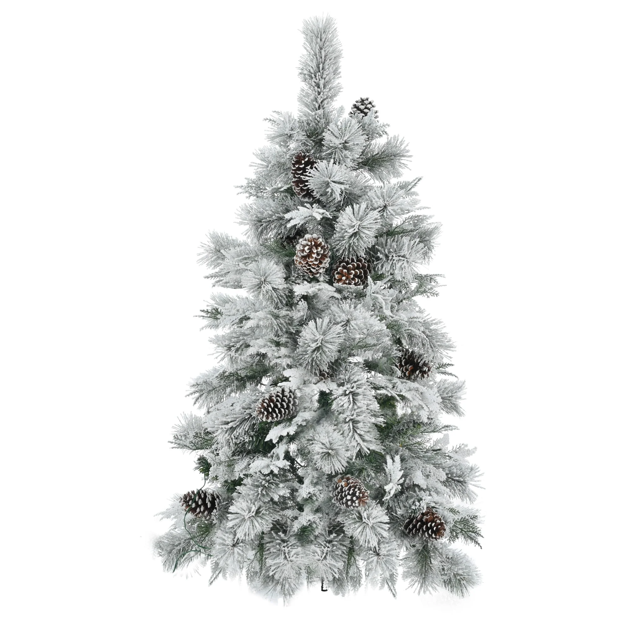 Artificial Snow Flocked Spruce Christmas Tree with 120/250/450 LED Lights, Pine Cones, and 11 Flashing Modes, 4FT/6FT/7.5FT
