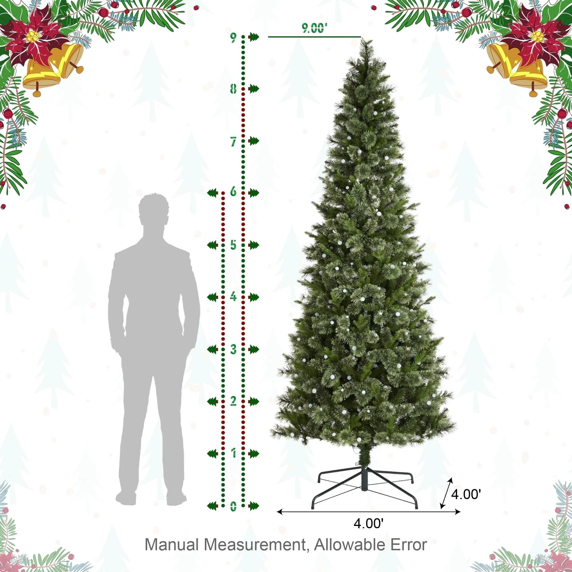 Glitzhome 7.5ft/9ft Pre-Lit Green Slim Pine Artificial Christmas Tree with Foot Pedal & Remote Control