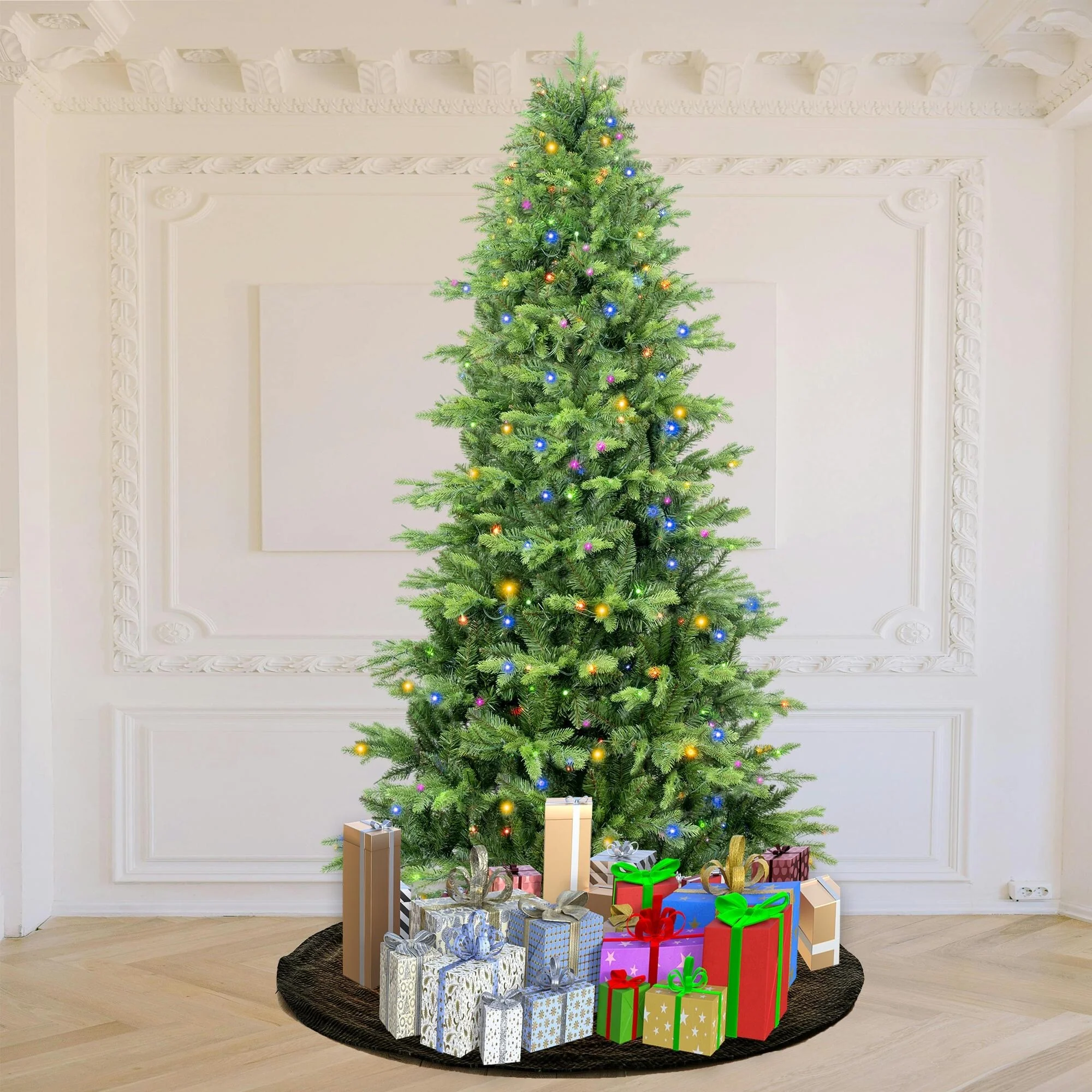Indoor 6.5ft or 7.5ft Christmas Tree, Pre-Lit with Bi-Color LED Lights, Realistic Branch Tips, Perfect for Home or Office