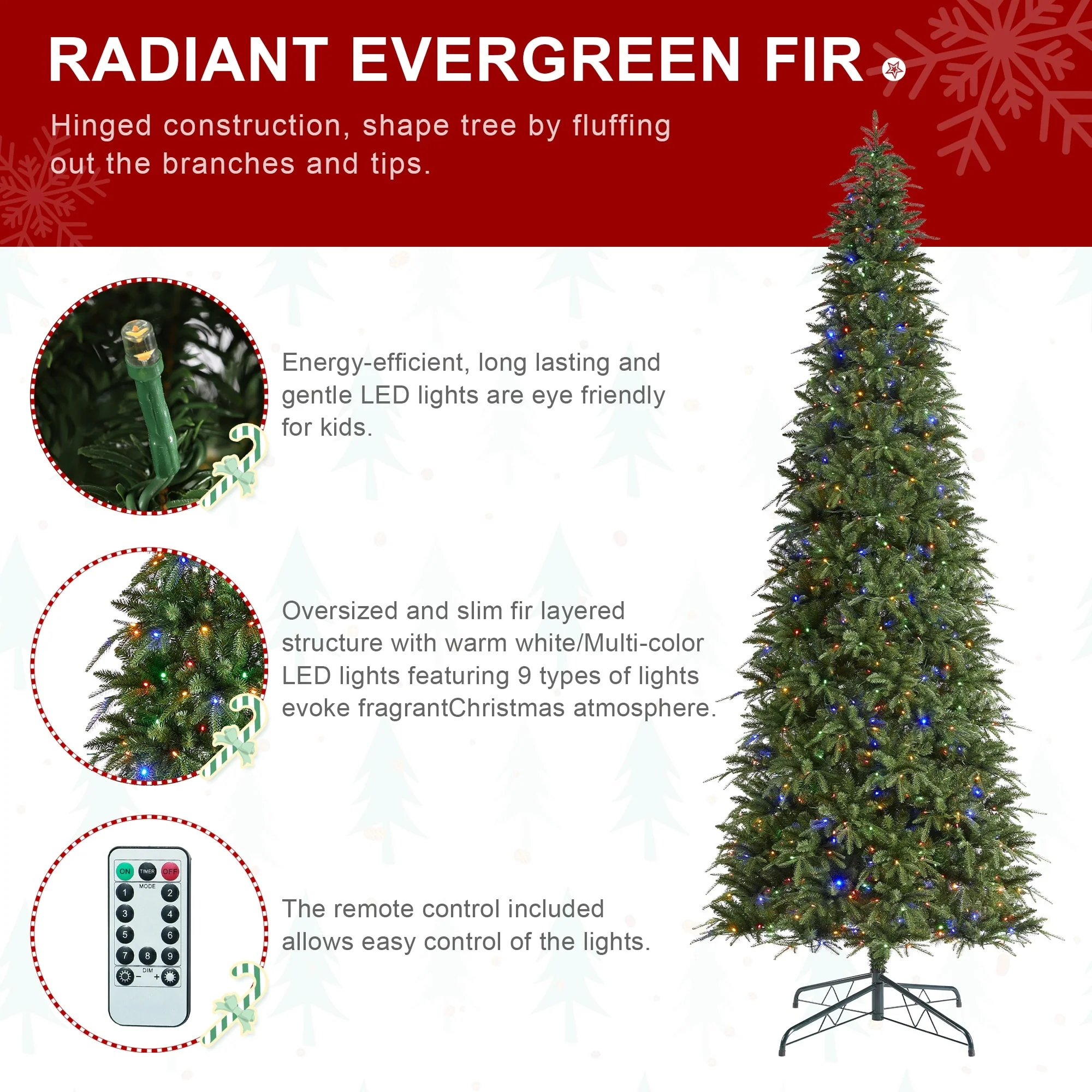 Glitzhome 7.5FT/9FT/11FT/15FT Pre-Lit Green Slim Fir Artificial Christmas Tree with Remote Control