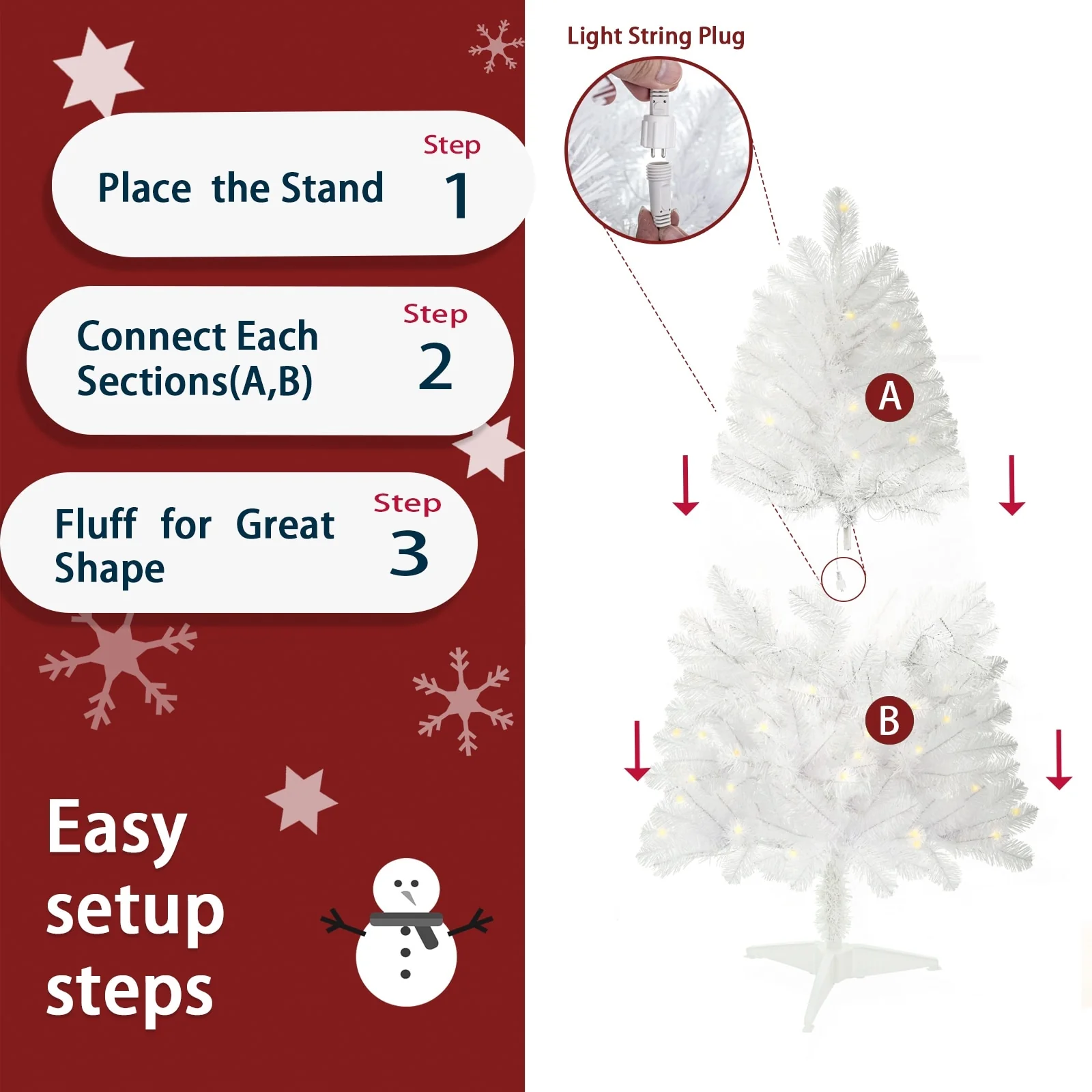 4ft Artificial Christmas Tree with Stand, Pre-Lit with 100 LED Lights, 241 Branch Tips, Durable PVC, Indoor Use