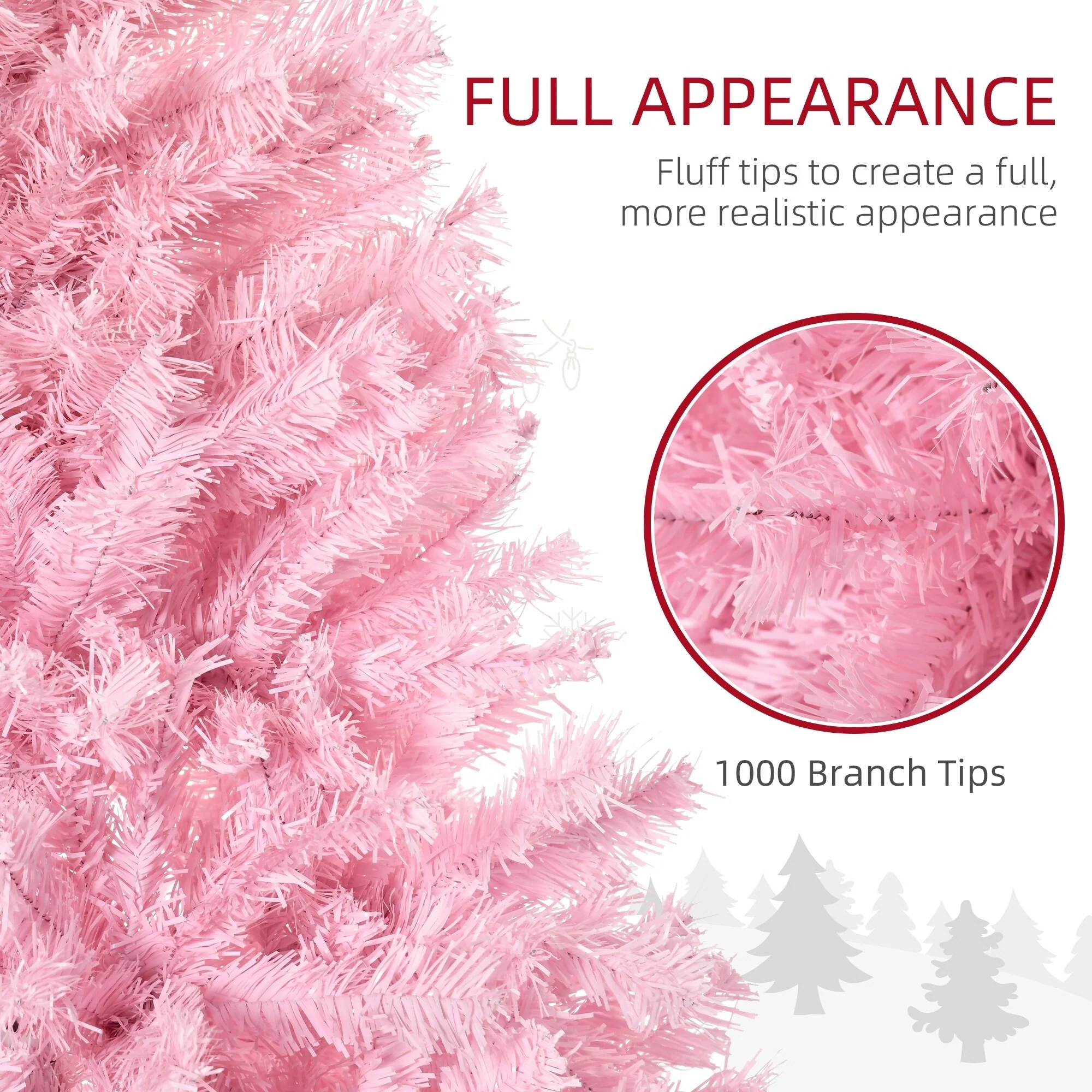 Pink 6ft Christmas Tree with Auto-Open Design, 1000 Branches, Steel Base - Wide Shape Artificial Xmas Tree