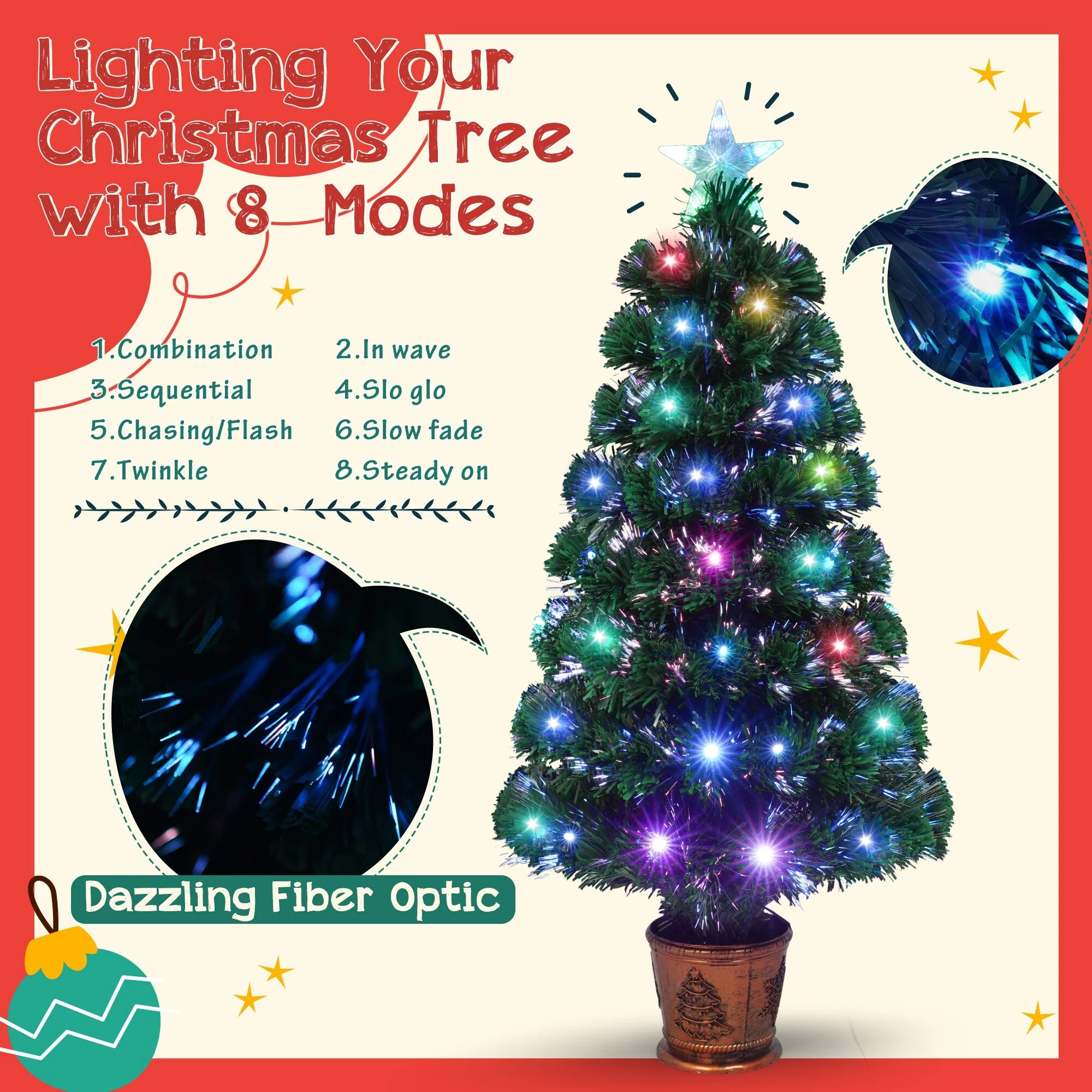 4-Piece Fiber Optic Christmas Tree Set with Entrance Trees, Garland & Wreath