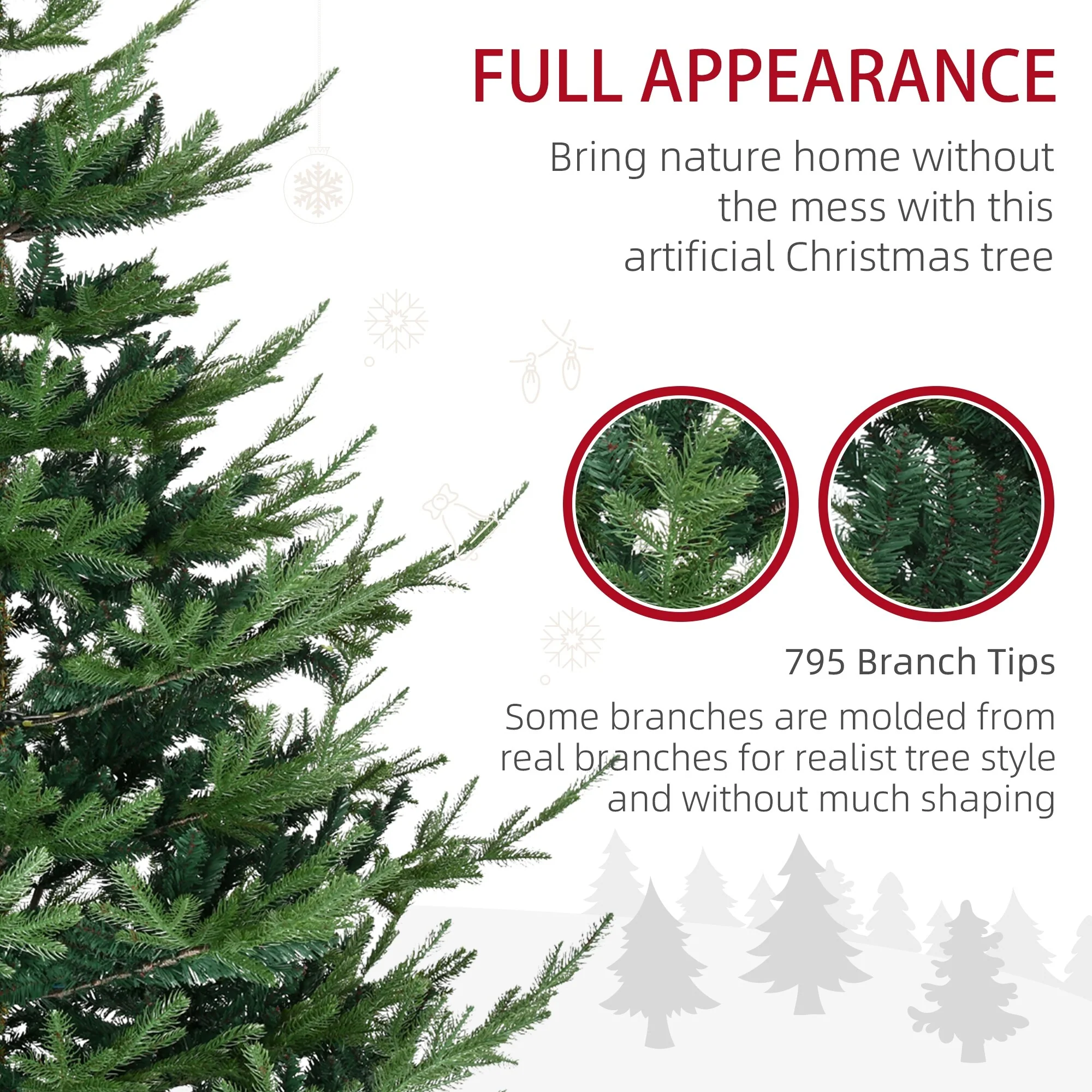 Unlit 6/7.5/9 Ft Pine Artificial Christmas Tree, Hinged Branches, Realistic Look with Steel Base, Auto Open Setup