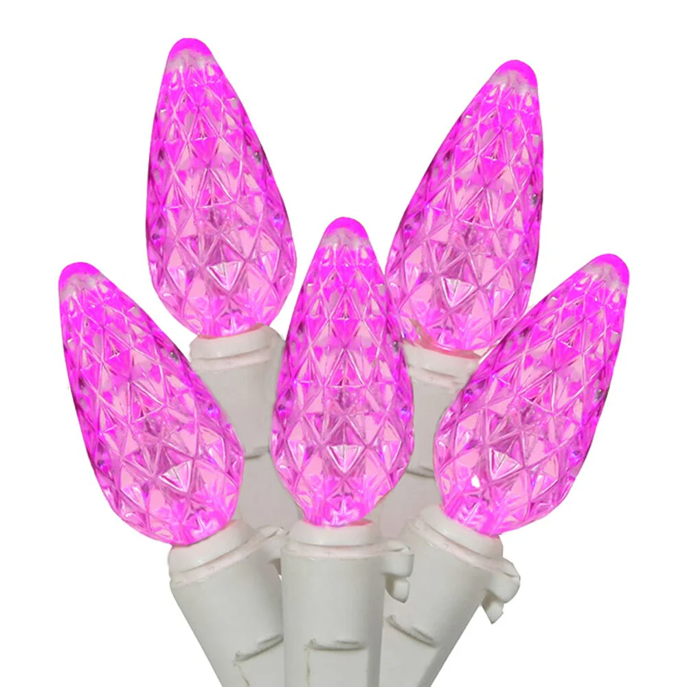 Set of 70 Hot Barbie Pink LED C6 Christmas Lights - White Wire