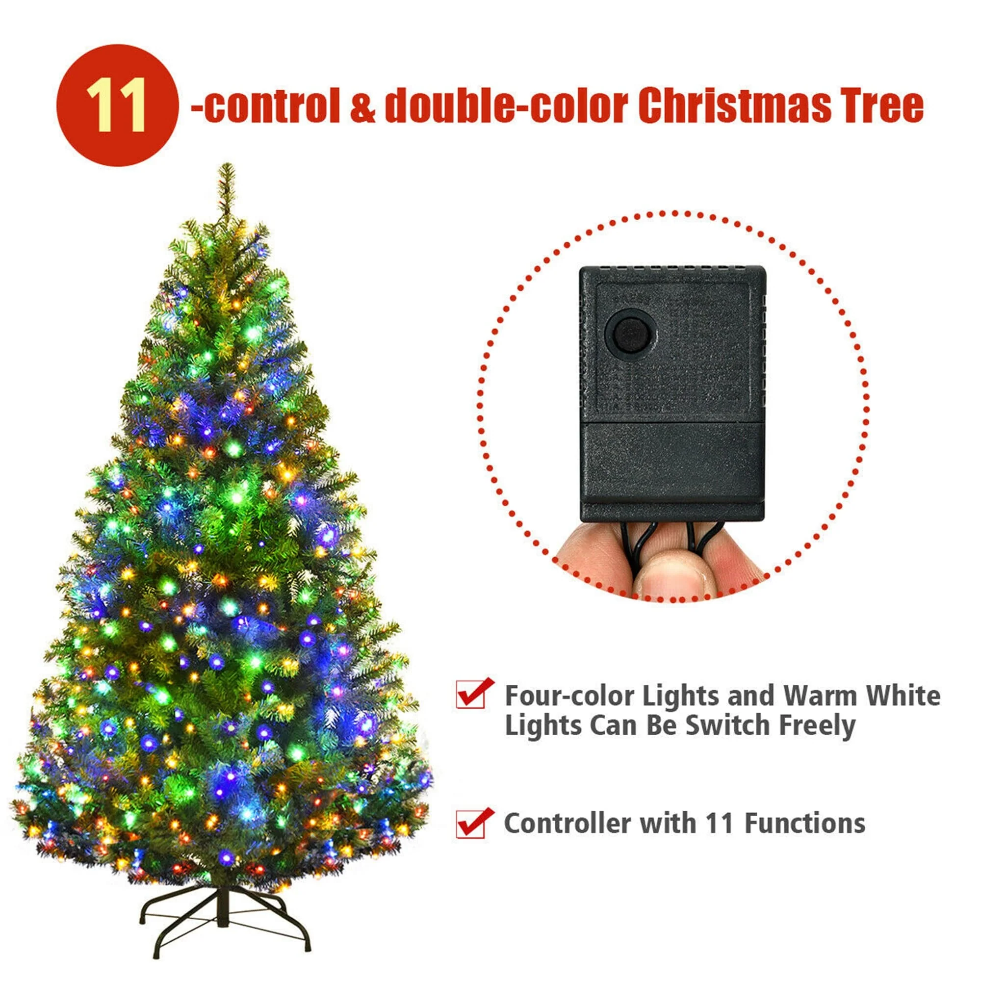 Gymax 5-9FT Pre-Lit Christmas Tree Hinged Artificial Tree w/ Metal