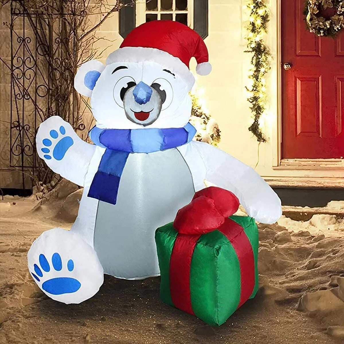 Joyfy 4ft Self-Inflatable Polar Bear with LED Lights for Holiday Décor