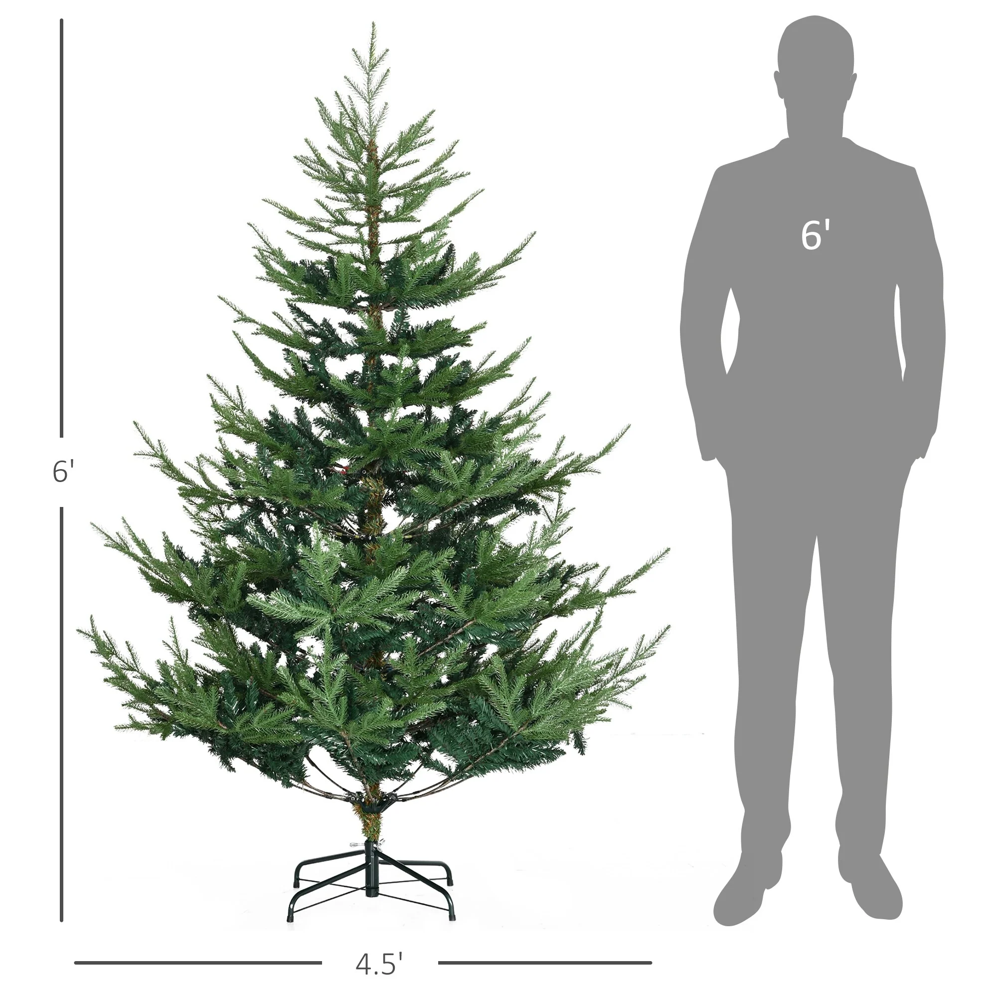 Unlit 6/7.5/9 Ft Pine Artificial Christmas Tree, Hinged Branches, Realistic Look with Steel Base, Auto Open Setup