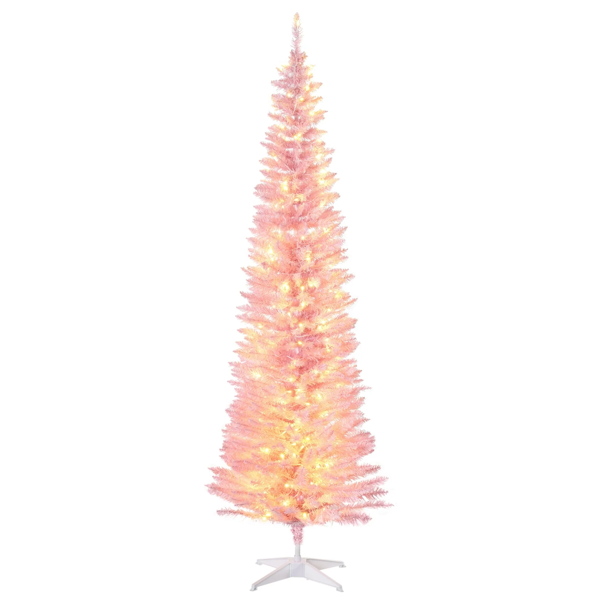 7ft Pink Slim Noble Fir Christmas Tree with 200 Lights for Small Spaces