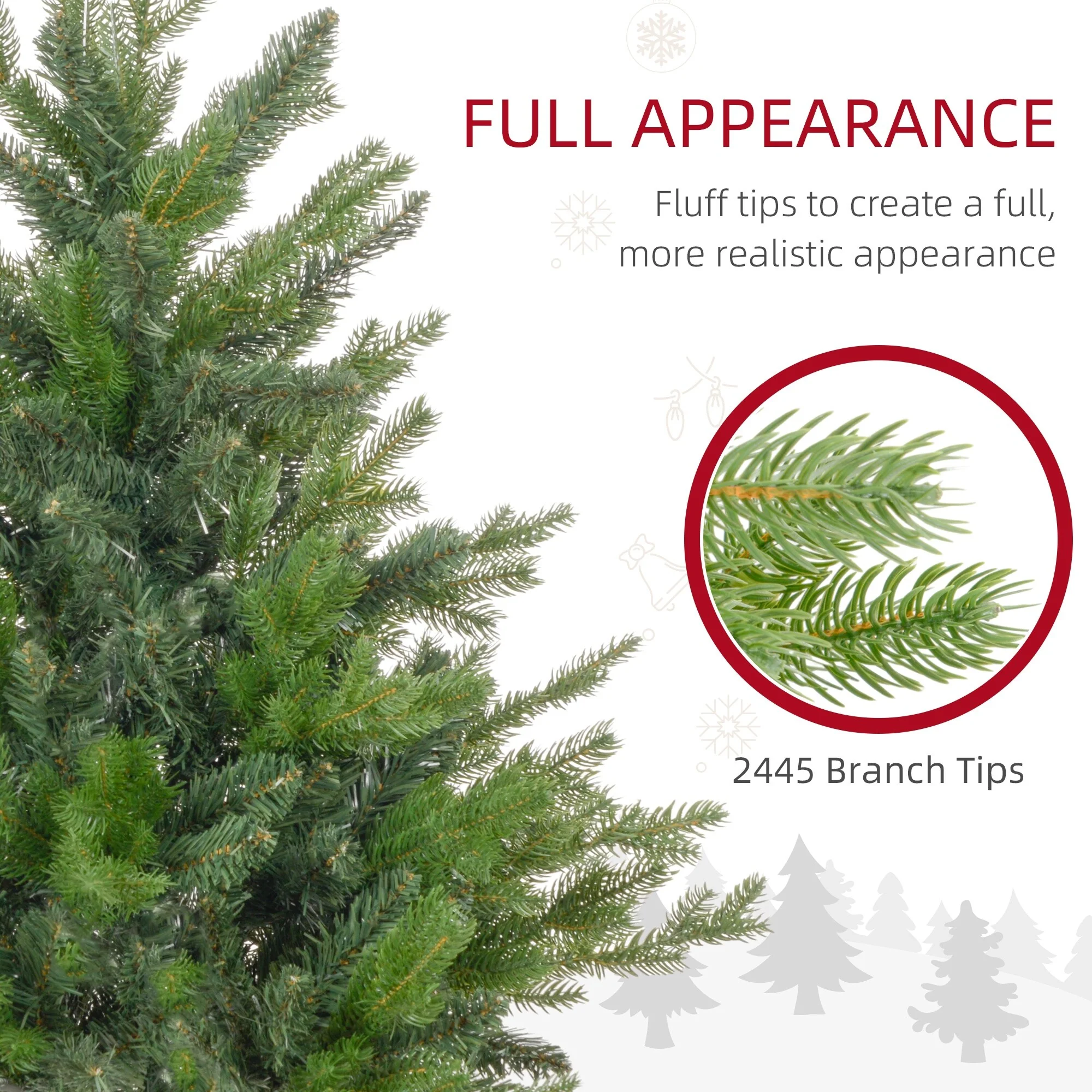 Realistic 7ft Artificial Christmas Tree, 2445 Tips, Flame-Retardant and Full Shape with Stable Metal Base