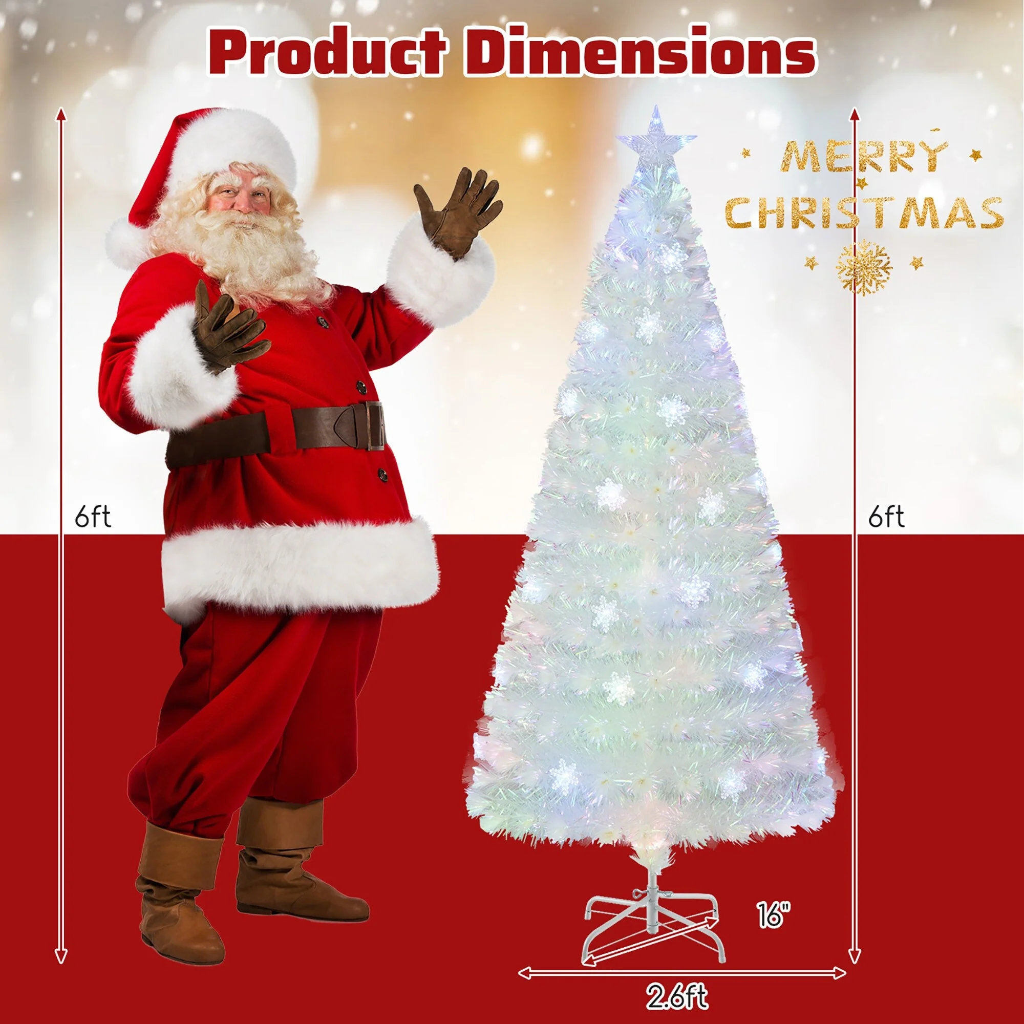 Gymax 5/6/7 FT Pre-Lit Fiber Optic Christmas Tree White Artificial