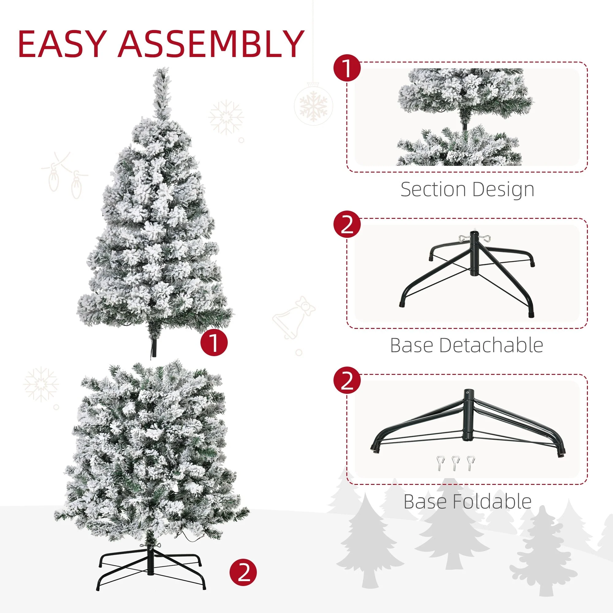 Slim Pre-Lit Snow-Flocked Douglas Fir Christmas Tree with Warm White LED Lights and Tips - 6ft/7.5ft/9ft Options