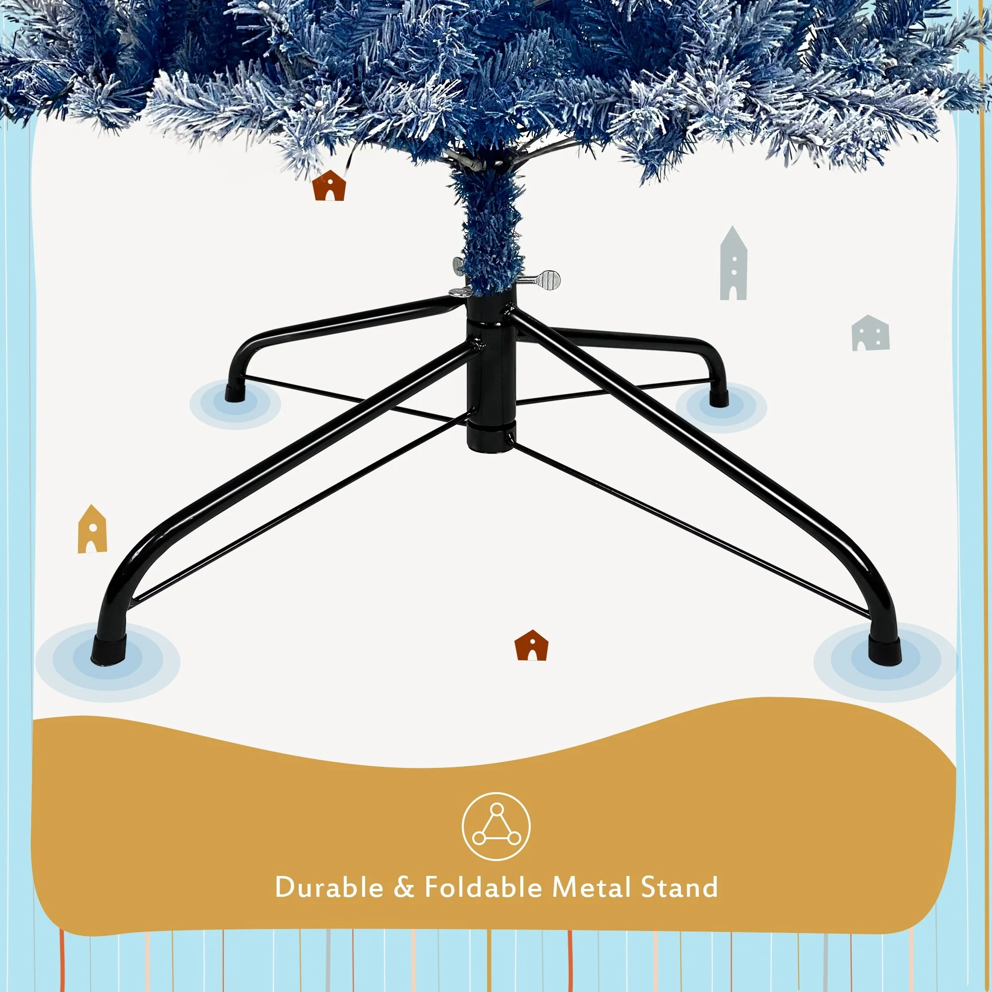 6FT Pre-Lit Hinged Artificial Fir Christmas Tree with Snow Flocked Branches, 750 Tips, and 300 Warm LED Lights