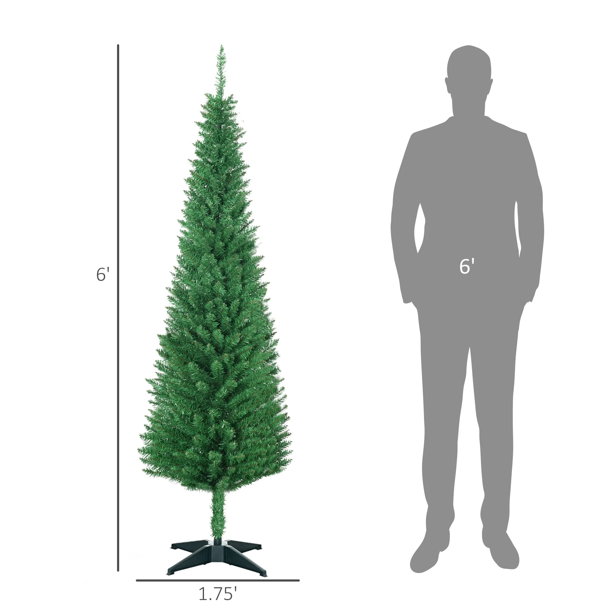 Unlit 5ft/6ft/7ft Slim Artificial Pencil Christmas Tree, Realistic Space-Saving Holiday Tree with Flame-Retardant Branches