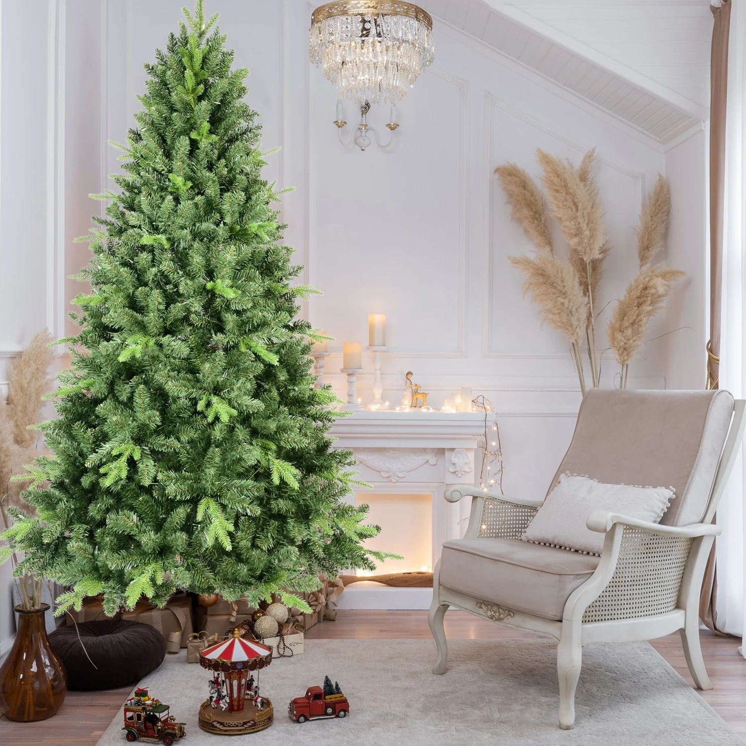 8FT Unlit Christmas Tree with 2535 Realistic Branch Tips, Hinged Design and Foldable Metal Base for Easy Storage