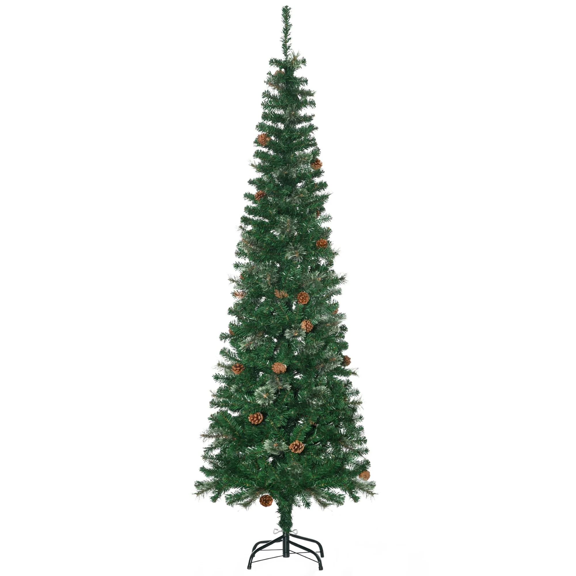 Slim 6.5ft Pencil Christmas Tree with Pine Cones, Realistic Branches, and Flame-Retardant Needles for Safe Holiday Decor