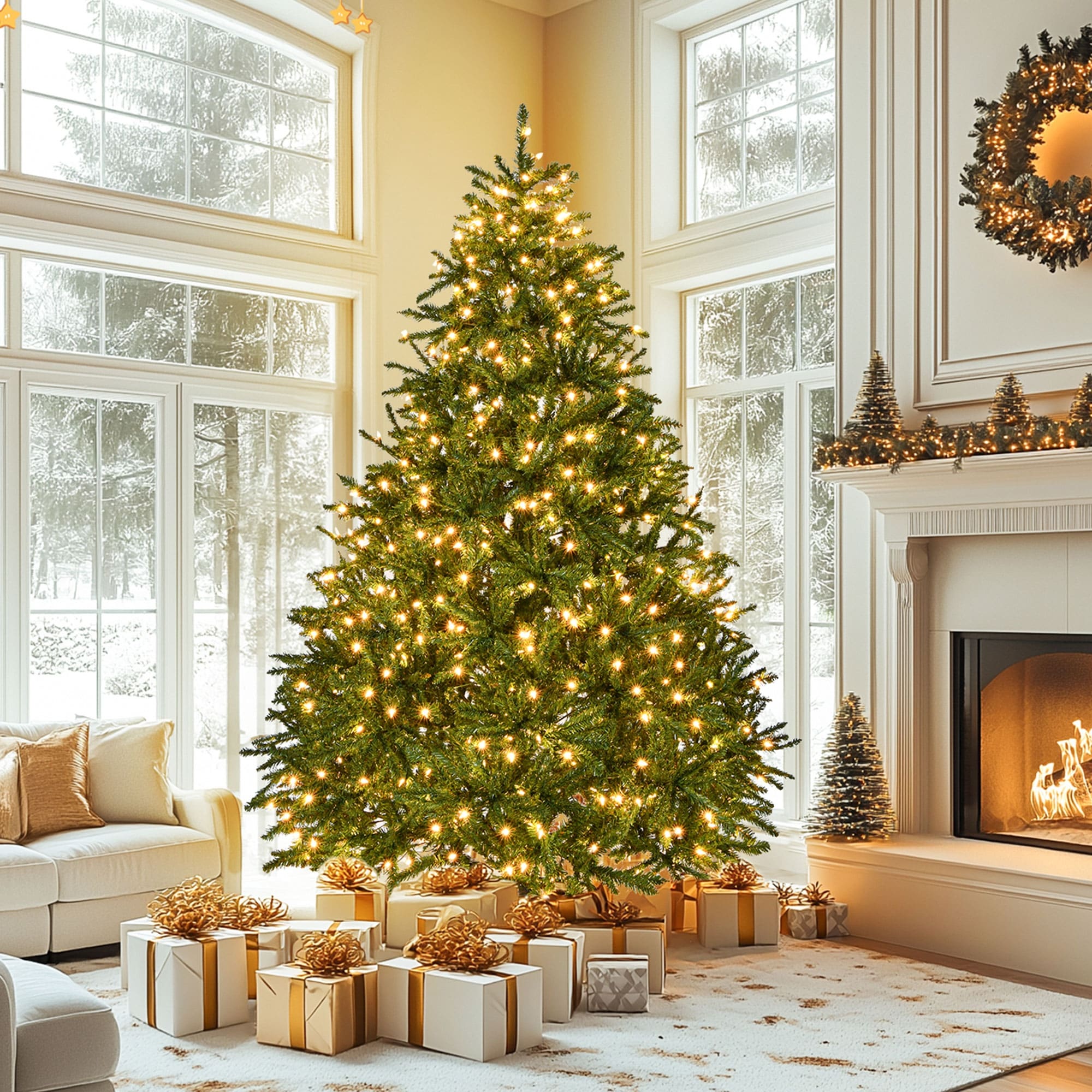 Lush 7ft Artificial Christmas Tree Pre-Lit with 700 LED Lights for Indoor Decor