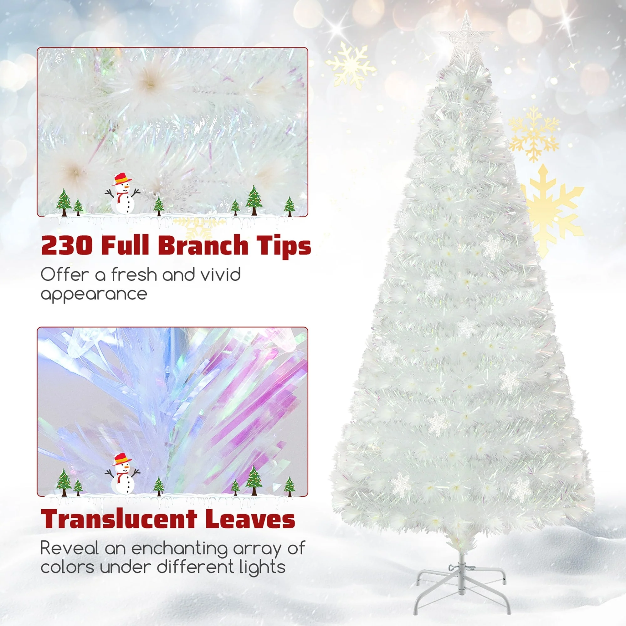 Gymax 5/6/7 FT Pre-Lit Fiber Optic Christmas Tree White Artificial