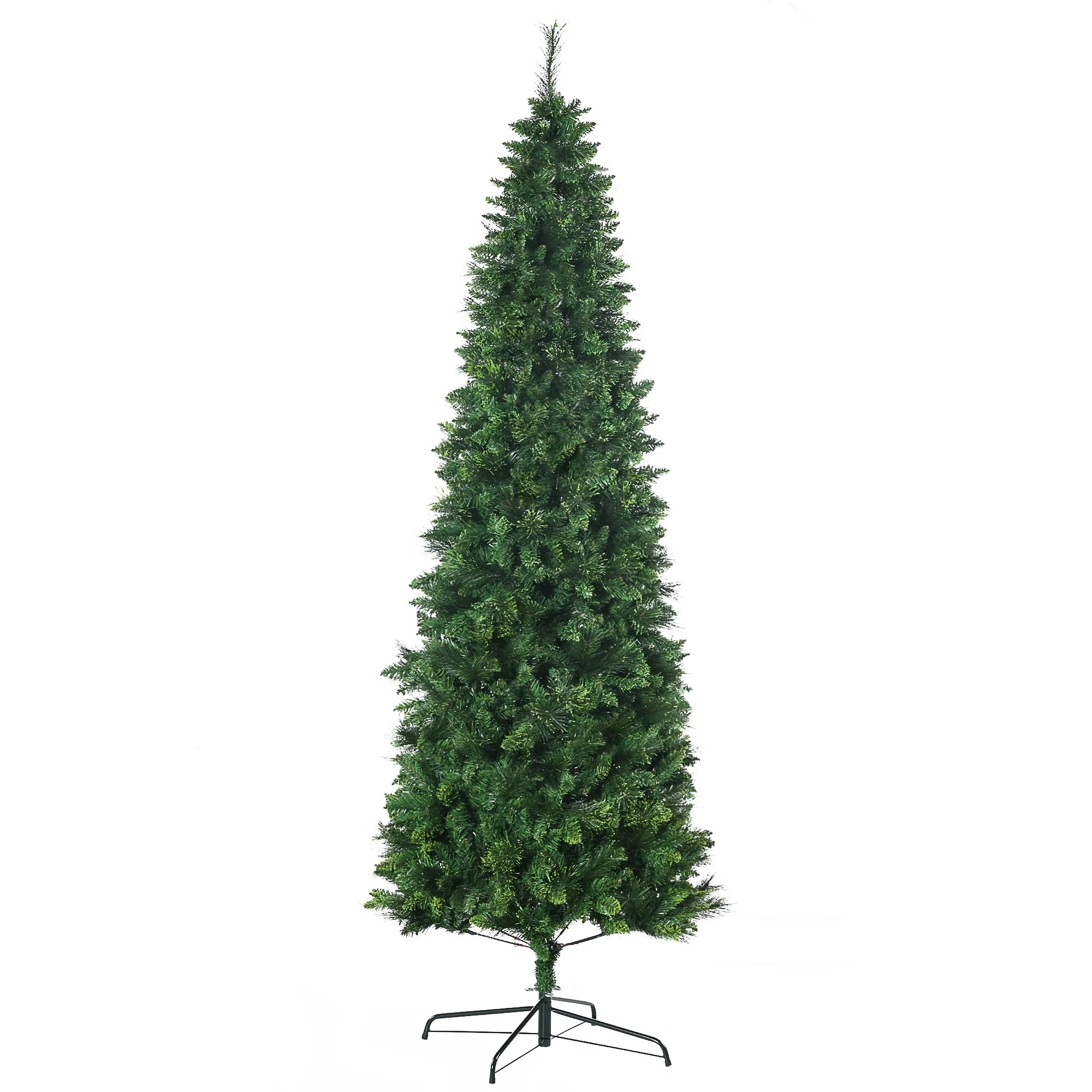 7.5ft Pencil Artificial Christmas Tree, Unlit, Auto Open with 1075 Realistic Pine Branch Tips, Steel Base Included