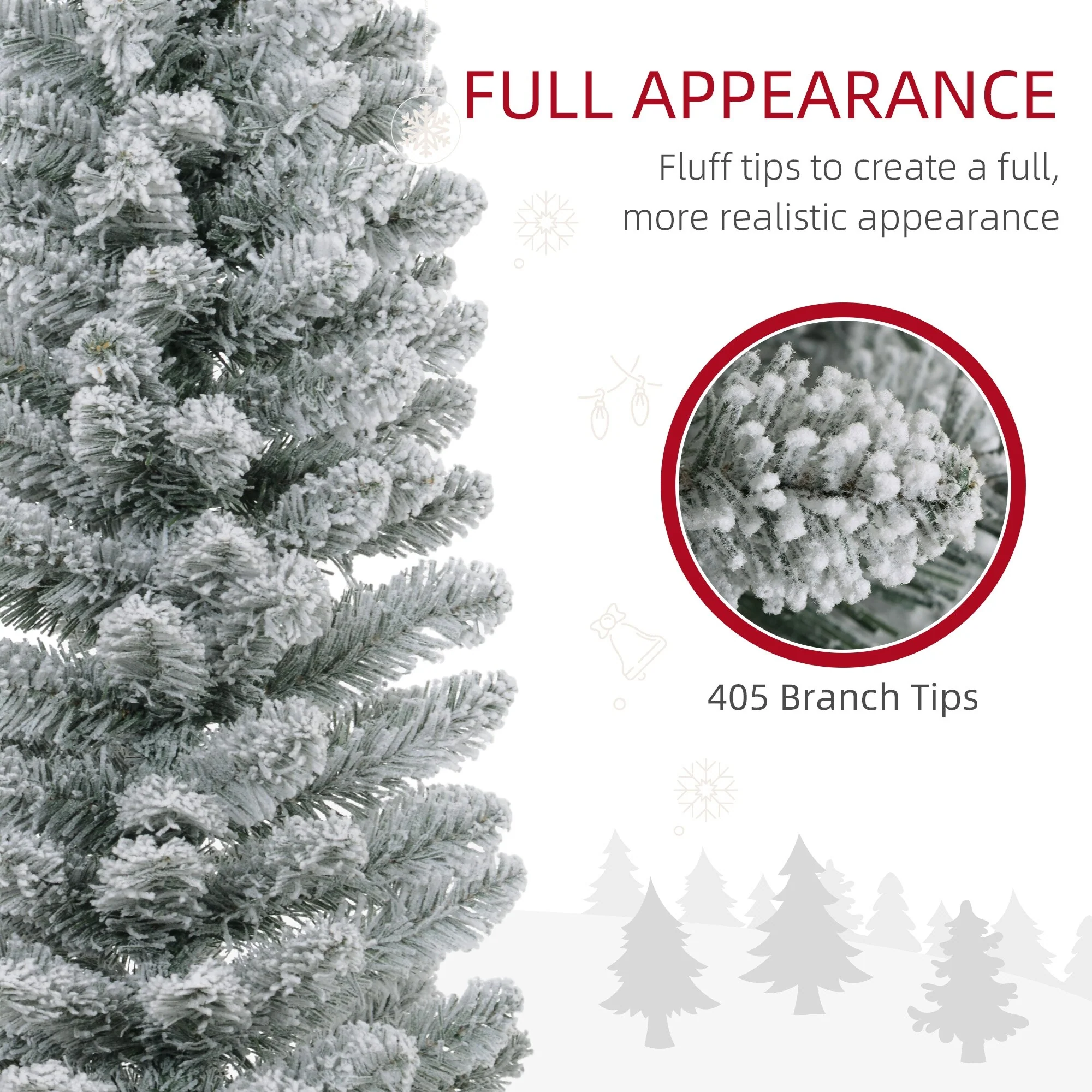 Realistic 7ft Pencil Christmas Tree, Artificial Snow-Flocked Holiday Tree with 405 Branch Tips, Stable Metal Stand