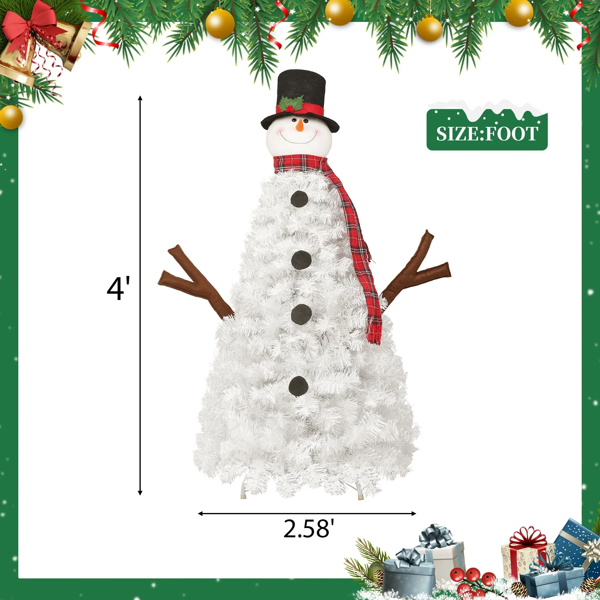 4ft Pre-Lit Snowman Christmas Tree with 100 Warm White LED Lights