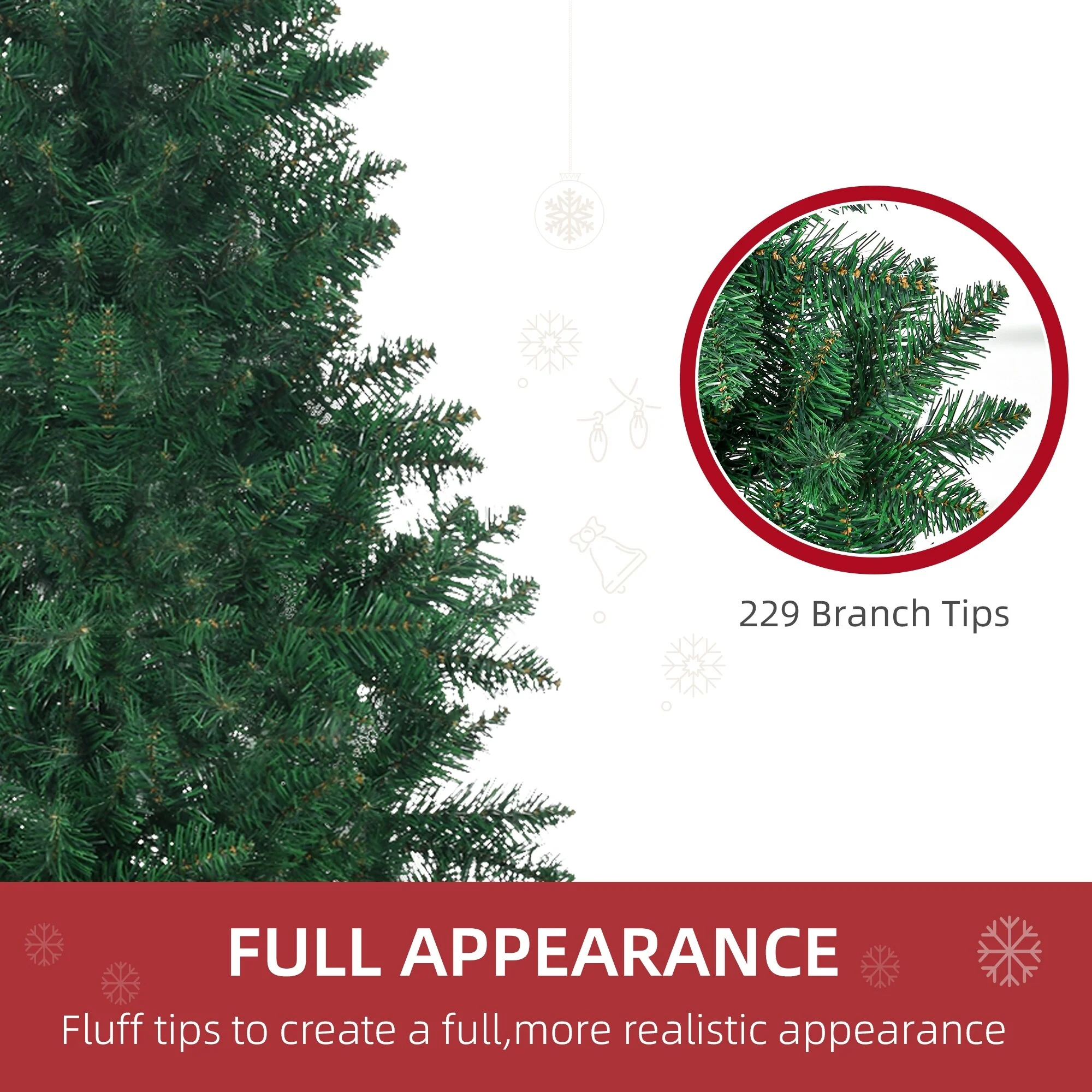 Space-Saving 5ft/7ft Half Christmas Tree, Unlit Artificial Tree with Steel Base and Wall-Fit Design