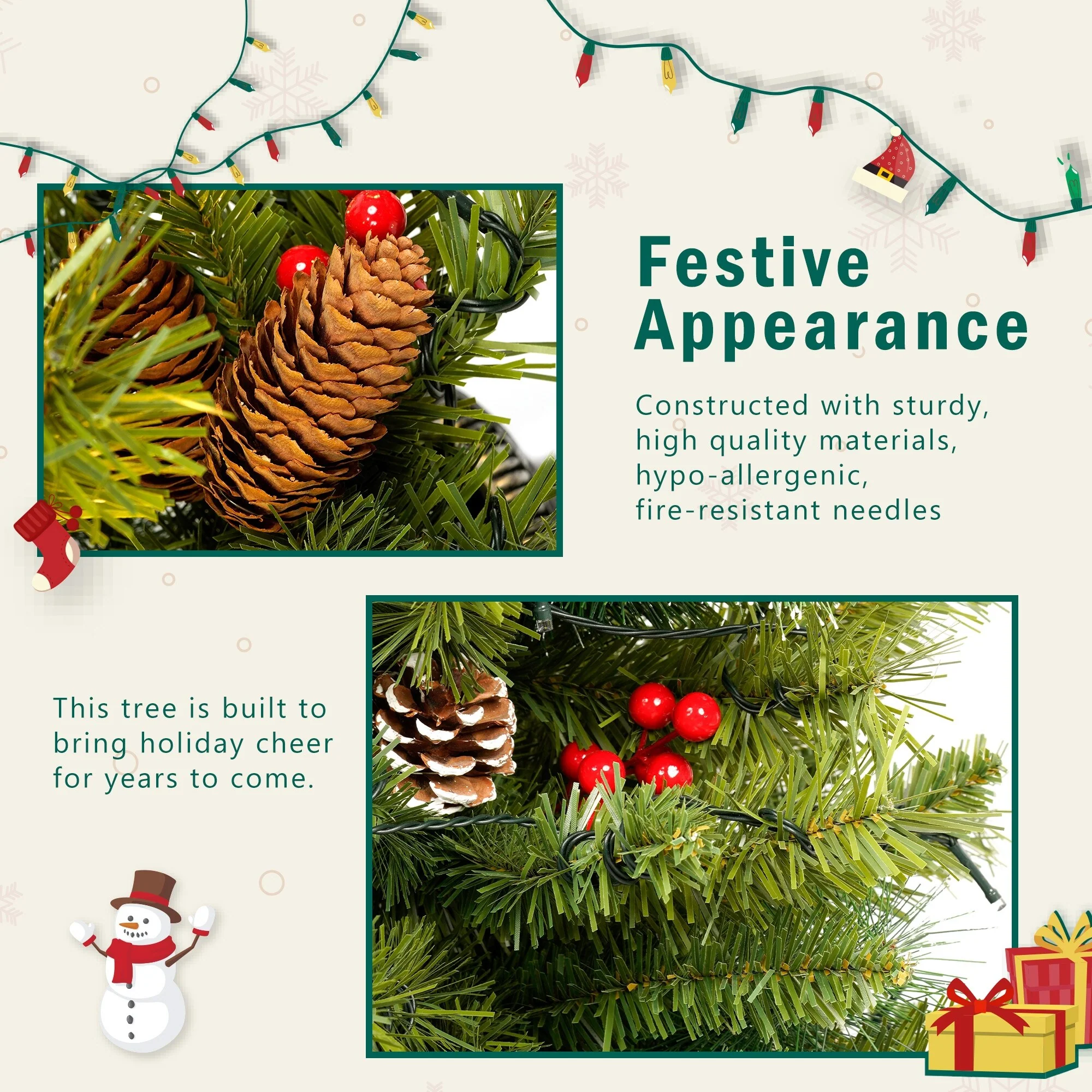 4-Piece Artificial Christmas Tree Set with LED Lights, 3FT Entrance Trees, Wreath & Garland.