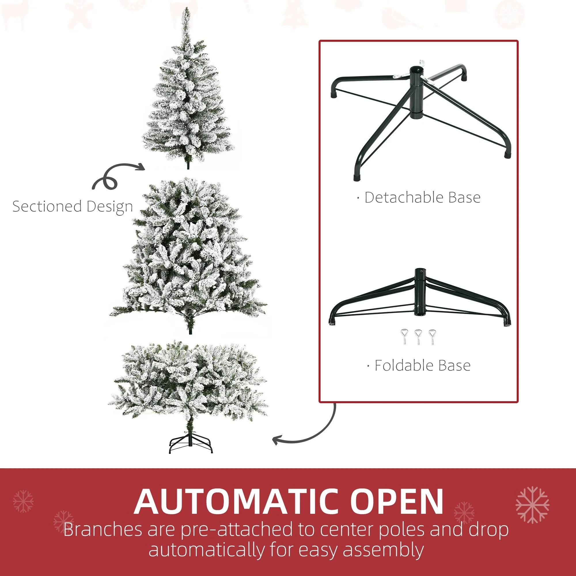Snow Flocked 7.5ft/9ft Unlit Artificial Pine Christmas Tree with Lifelike Branches, Perfect for Holiday Ambiance