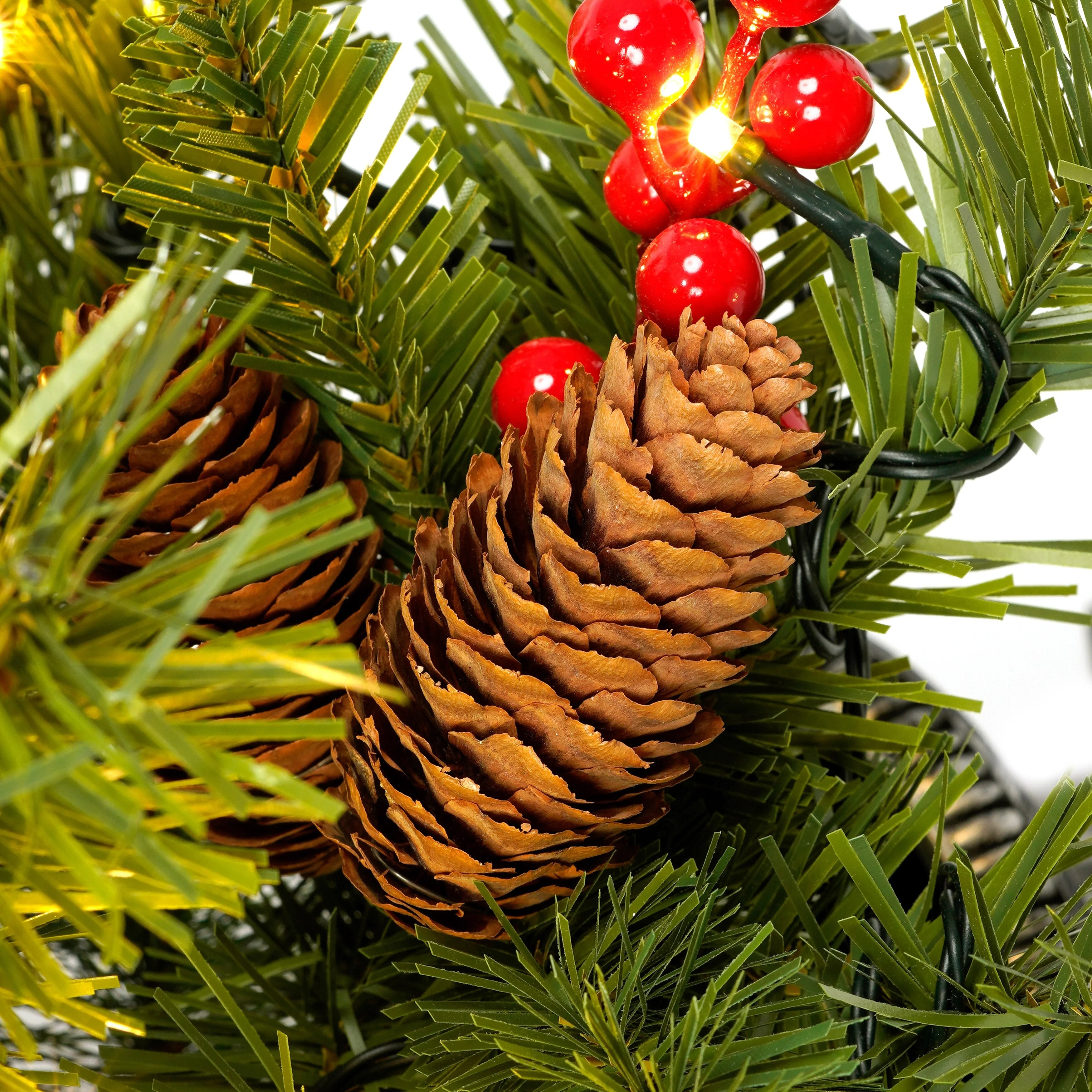 4-Piece Artificial Christmas Tree Set with LED Lights, 3FT Entrance Trees, Wreath & Garland.