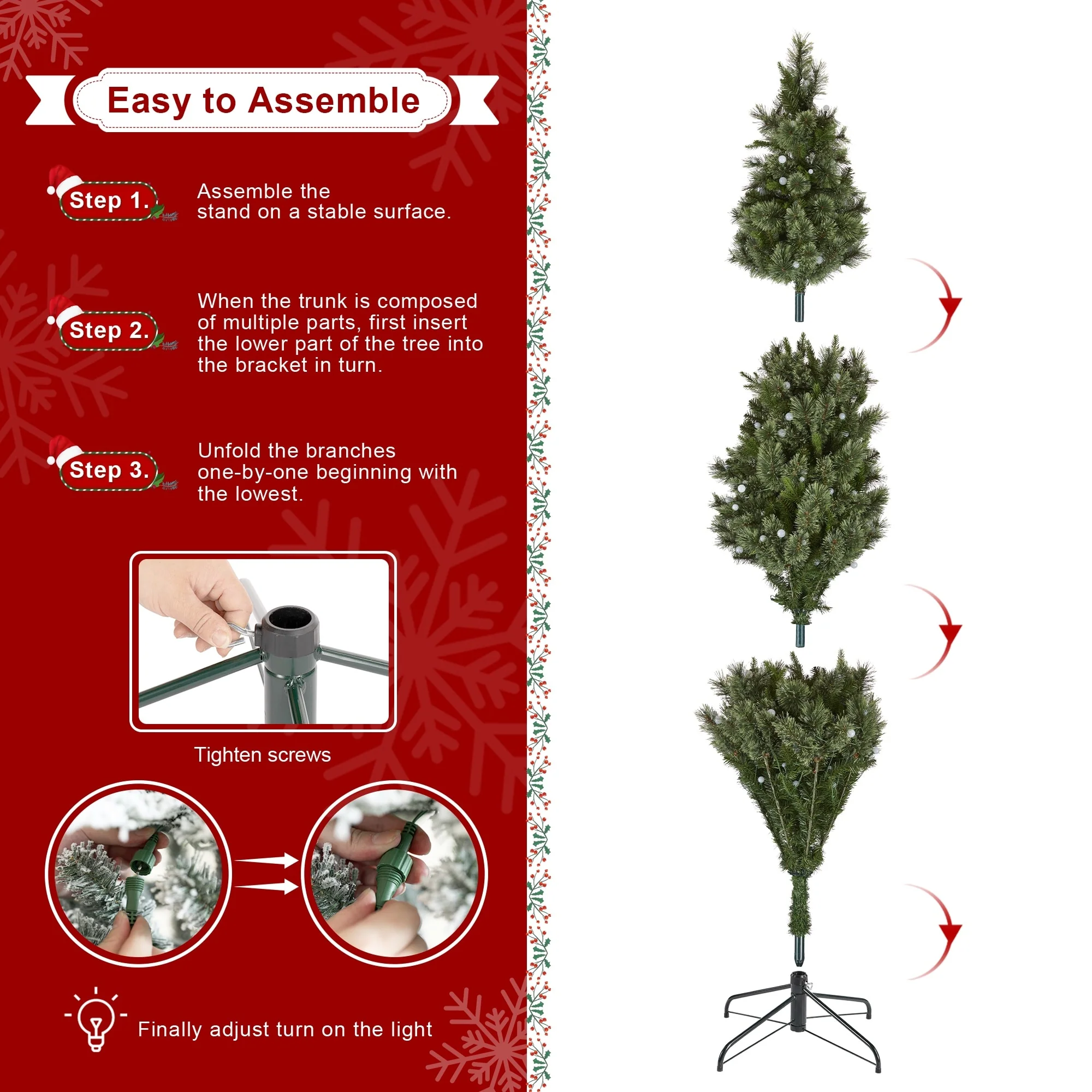 Glitzhome 7.5ft/9ft Pre-Lit Green Slim Pine Artificial Christmas Tree with Foot Pedal & Remote Control