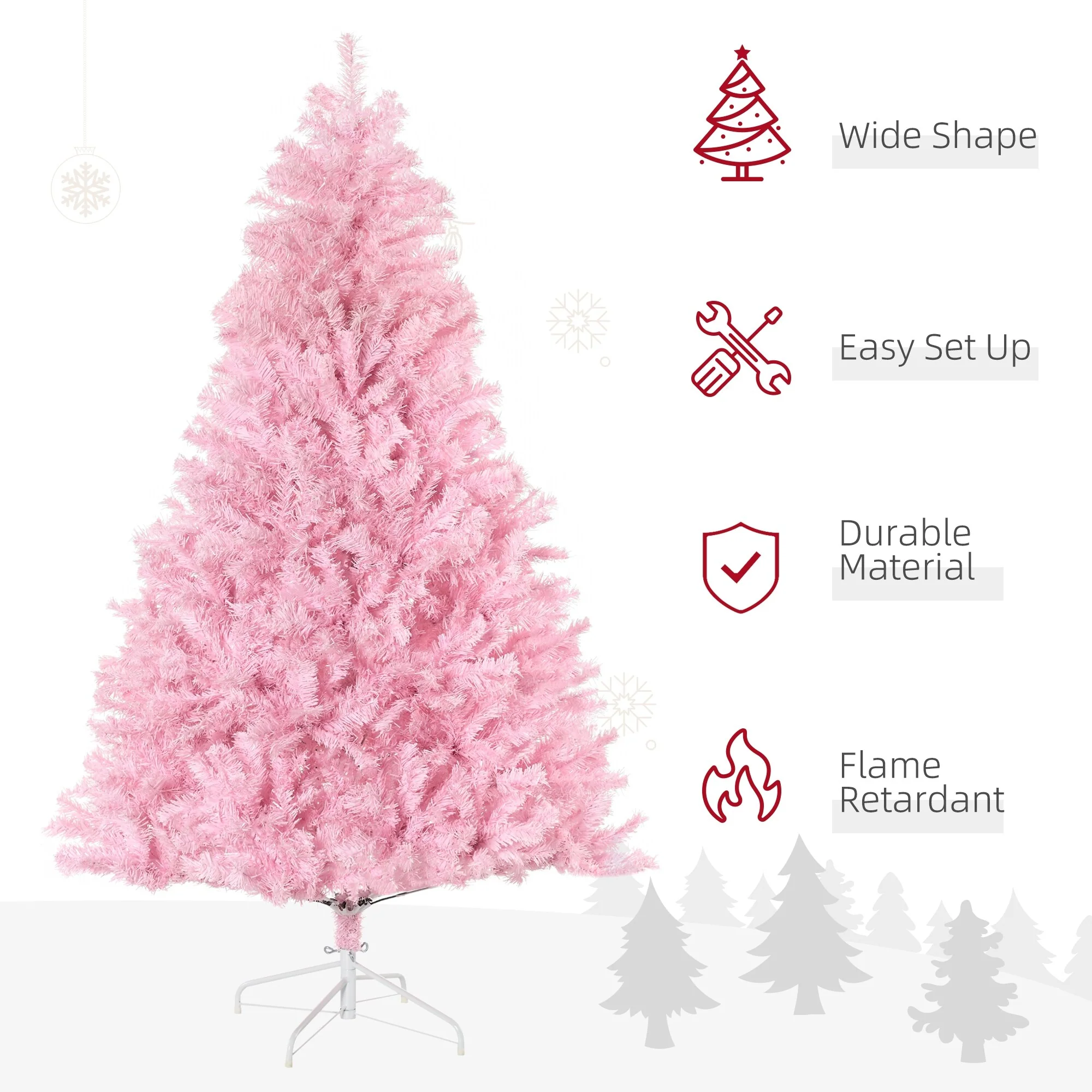 Pink 6ft Christmas Tree with Auto-Open Design, 1000 Branches, Steel Base - Wide Shape Artificial Xmas Tree