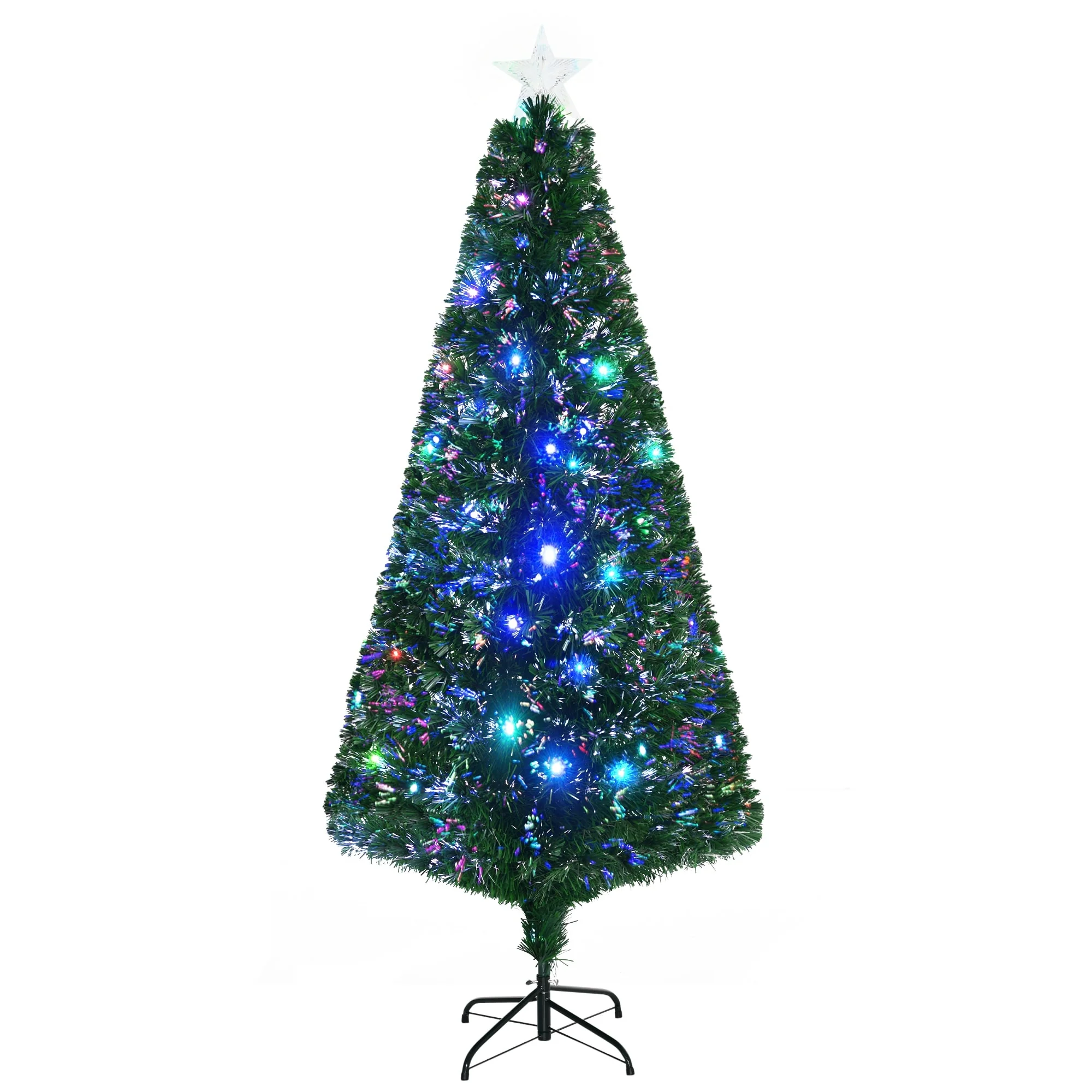 6' Tall Douglas Fir Artificial Christmas Tree with Realistic Branches, Multi-Color LED Lights, Fiber Optics