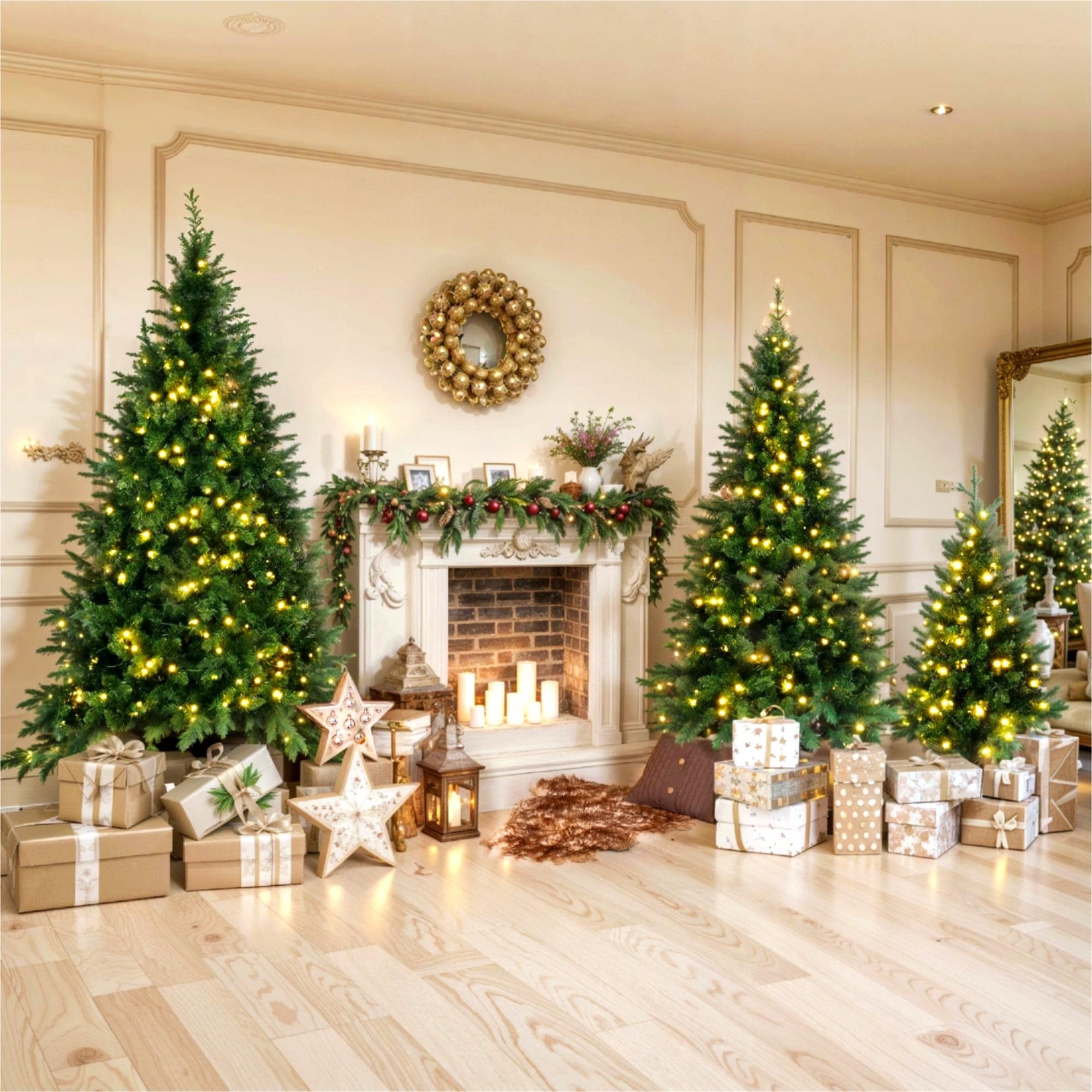 Christmas Tree Set 8FT, 6FT, 4FT Pre-Lit Artificial Pine, Hinged Design with 820 Warm LED Lights & 2539 Tips for Home/Office