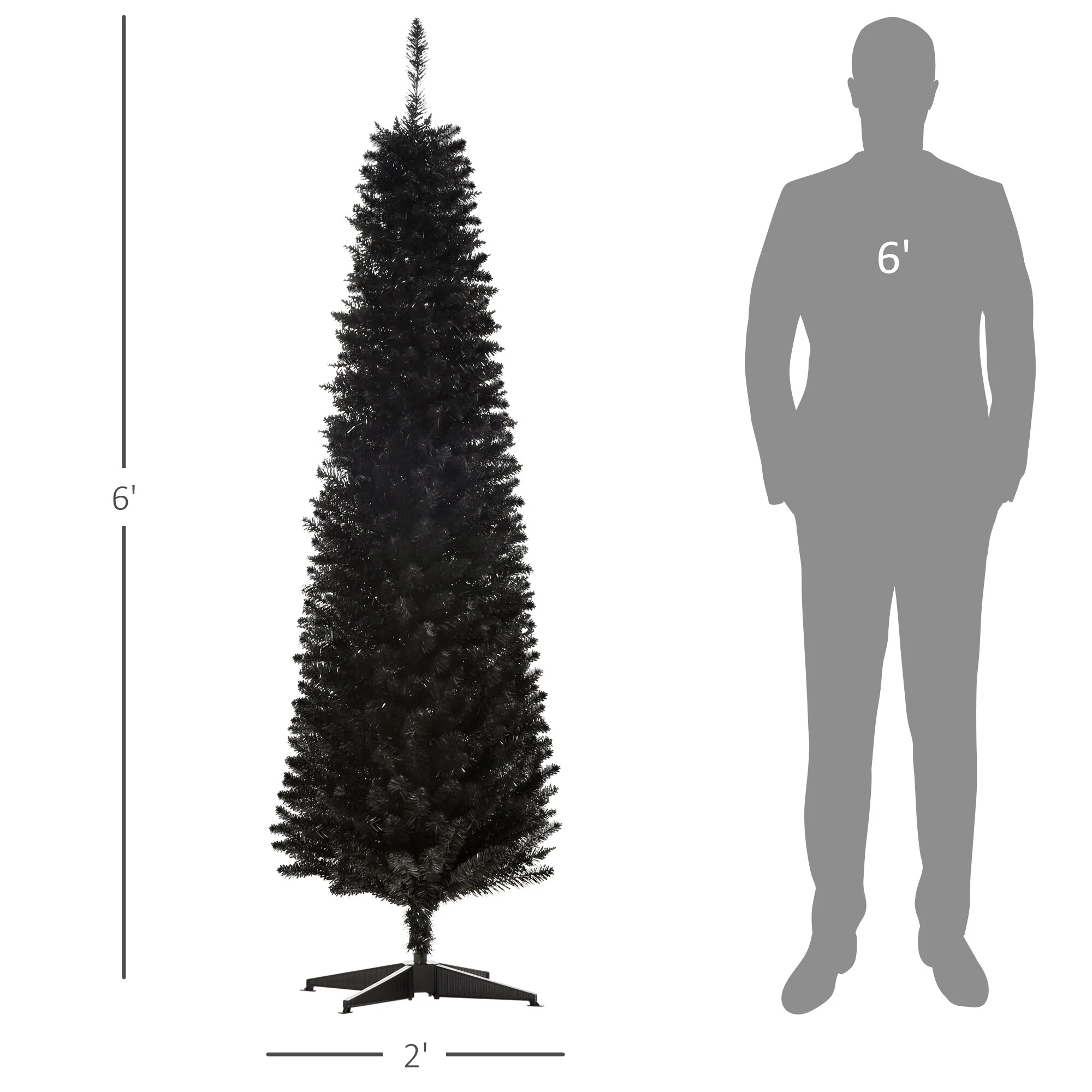 Black Artificial Pencil Christmas Tree, Slim with Realistic Branch Tips, Easy Assembly, 5-7FT
