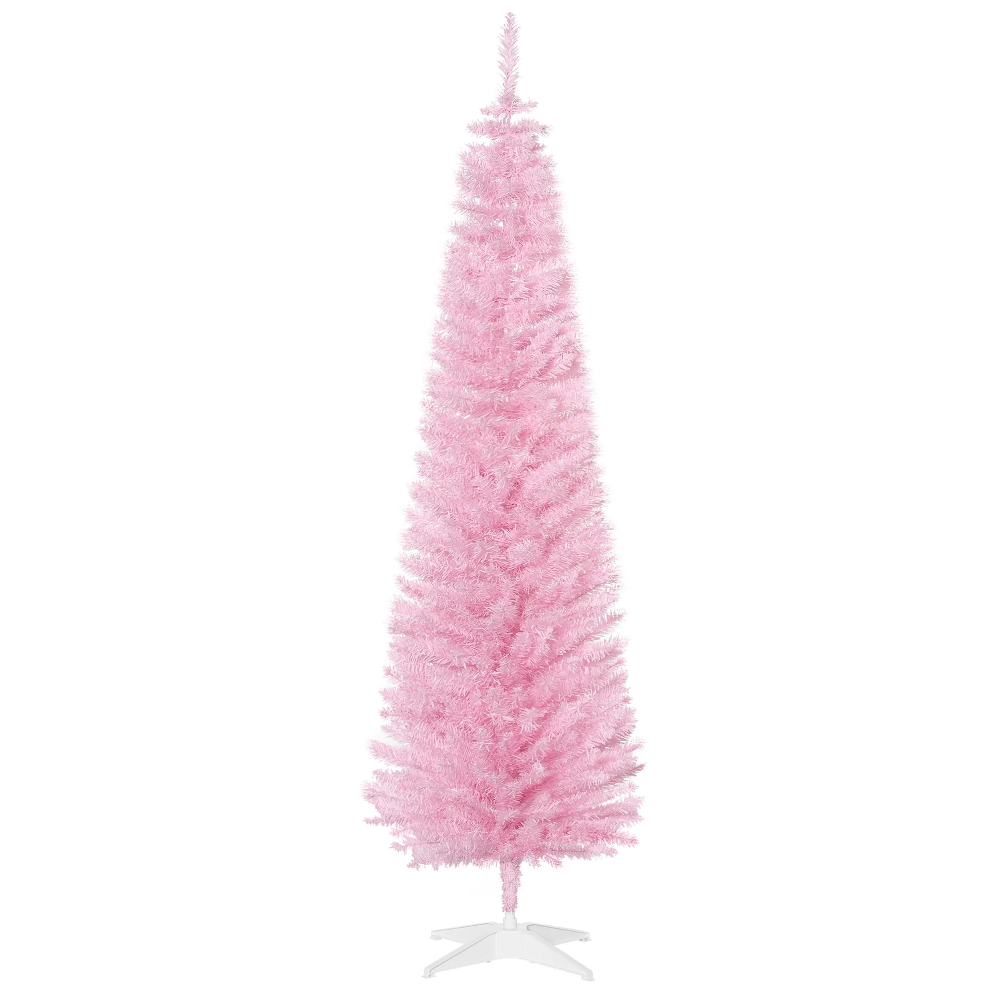 Snow-Flocked 6ft/5ft/7ft Pencil Christmas Tree, Slim Unlit Artificial Tree with Realistic Branches and Plastic Stand