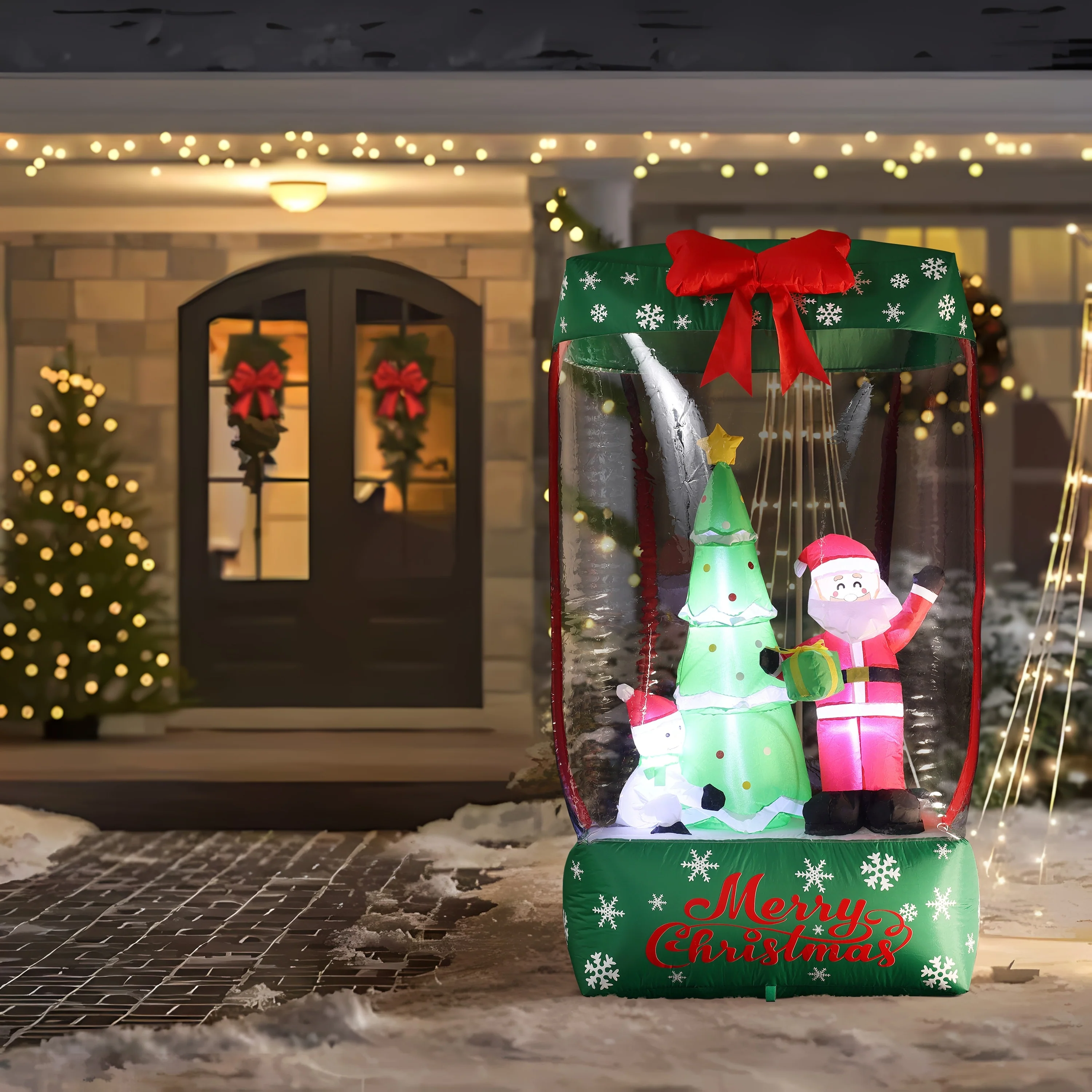 6Ft Holiday Santa Display Present Inflatable with Lights