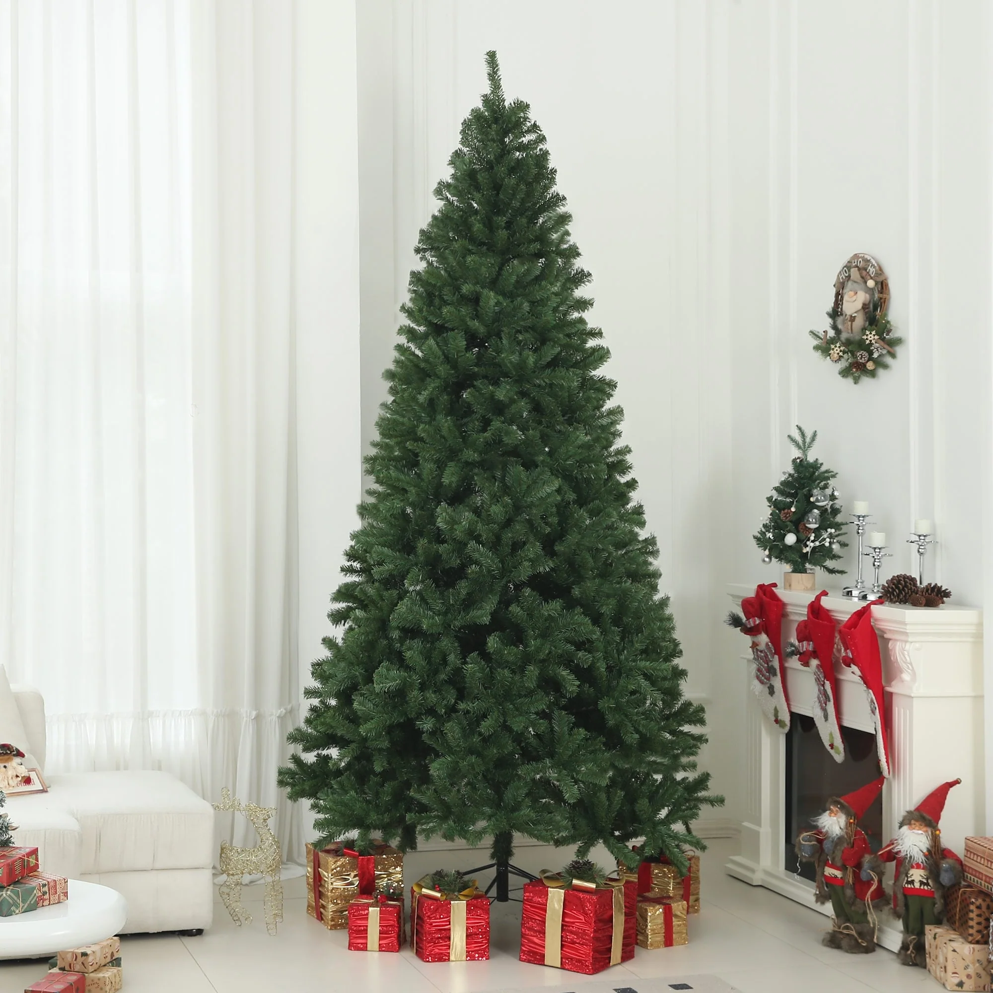 Unlit 6ft/7.5ft/9ft Artificial Christmas Tree, Auto Open Xmas Tree with 1000-2132 Branch Tips & Sturdy Steel Stand