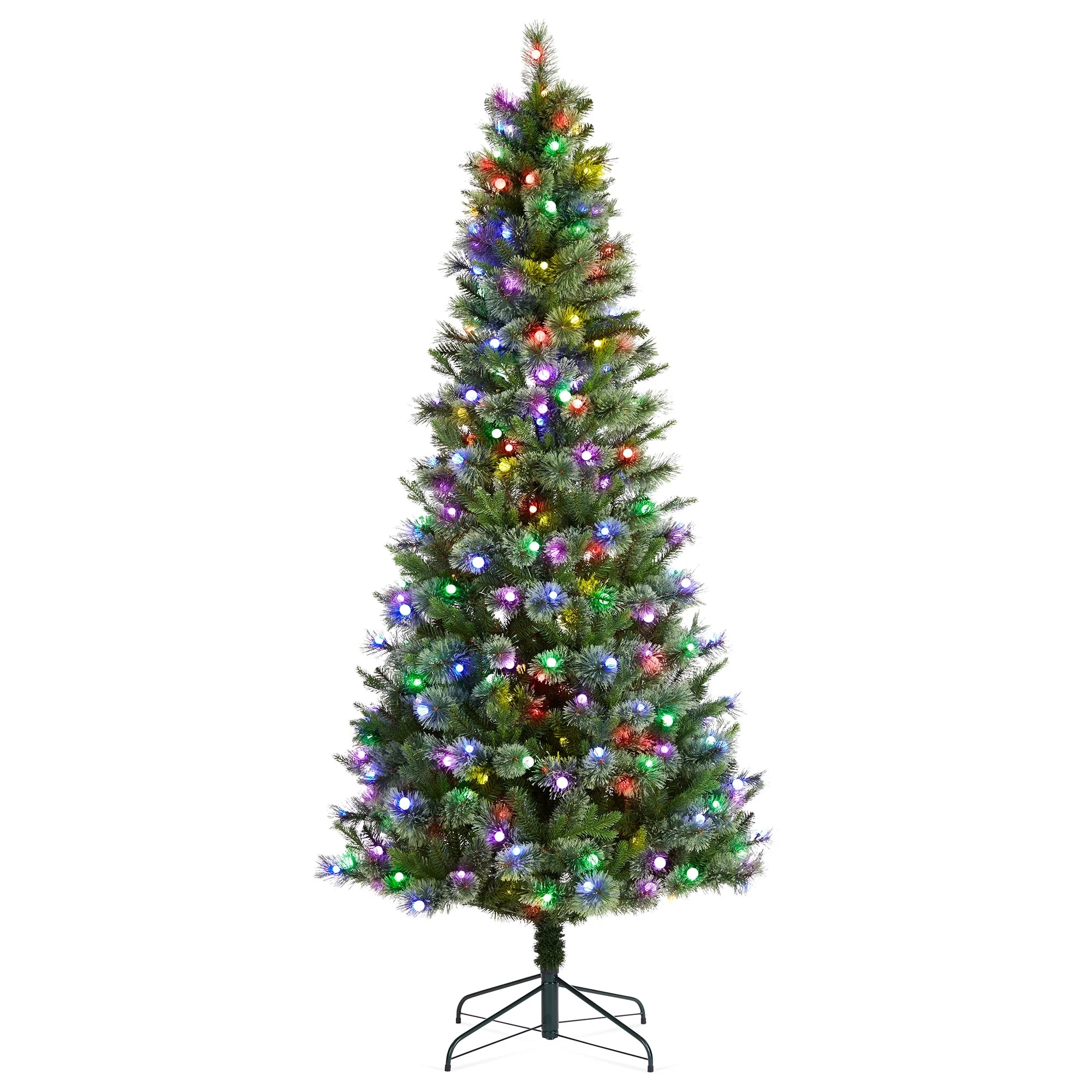 Glitzhome 7.5ft/9ft Pre-Lit Green Slim Pine Artificial Christmas Tree with Foot Pedal & Remote Control