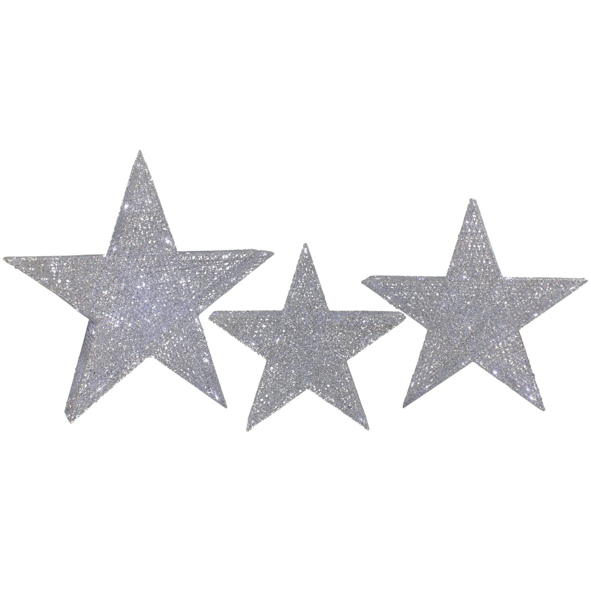 Set of 3 LED Lighted Silver Stars Outdoor Christmas Decorations 24