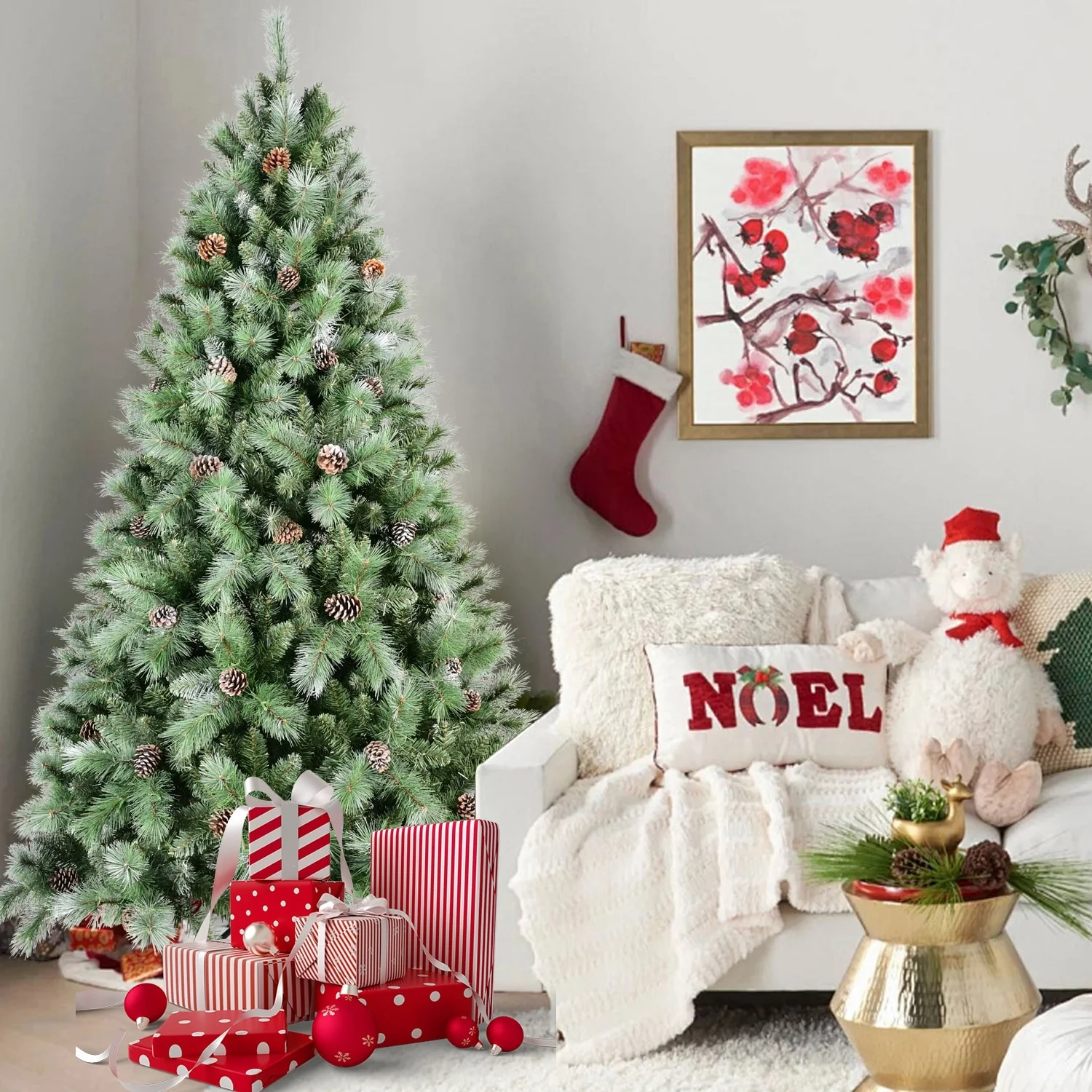 9FT Frosted Scotch Pine Artificial Christmas Tree with 2,518 Tips, Perfect for Holiday Decor with Easy Setup